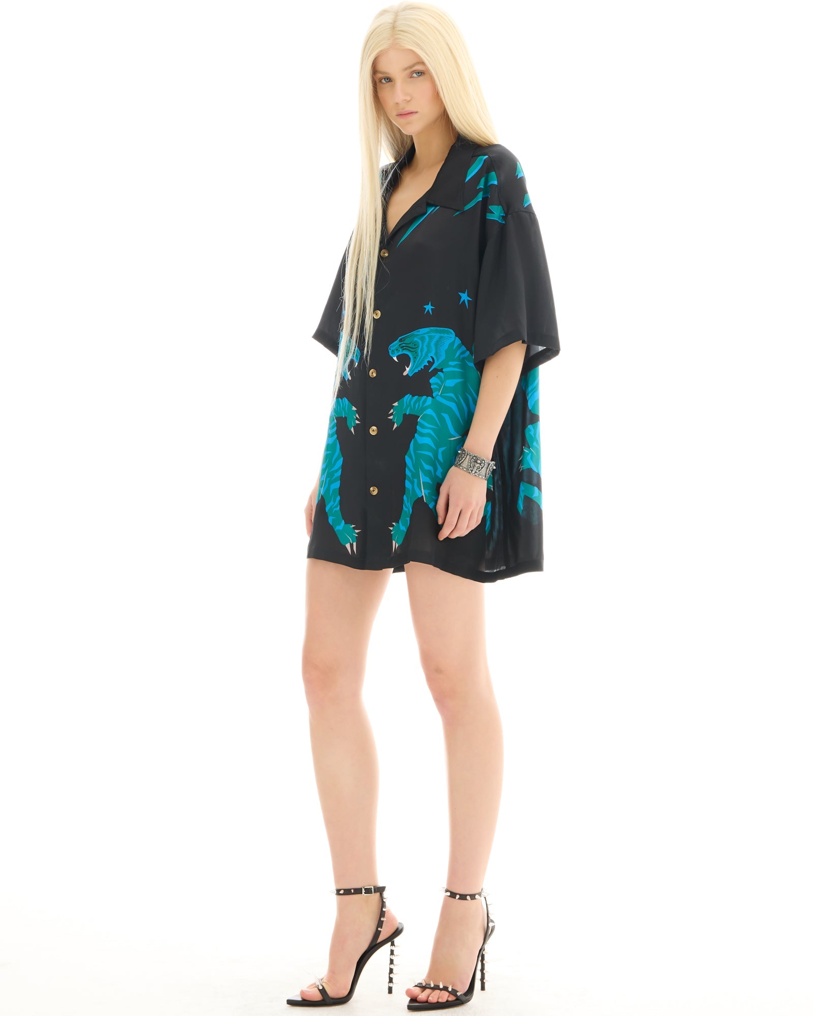 Osaka Tiger Silk Shirt Dress by THE TALES - product photo