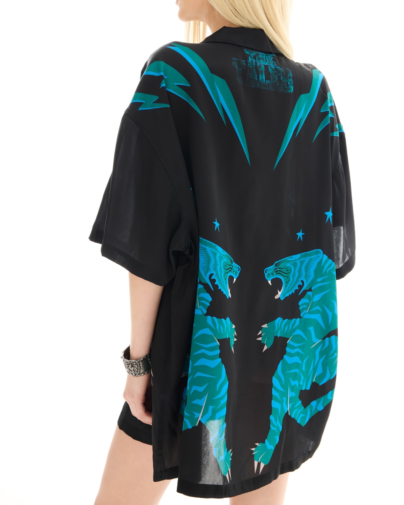 Osaka Tiger Silk Shirt Dress by THE TALES - detail view