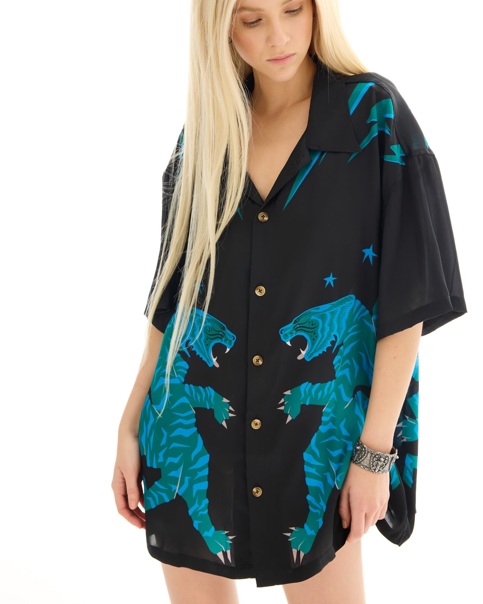 Osaka Tiger Silk Shirt Dress THE TALES