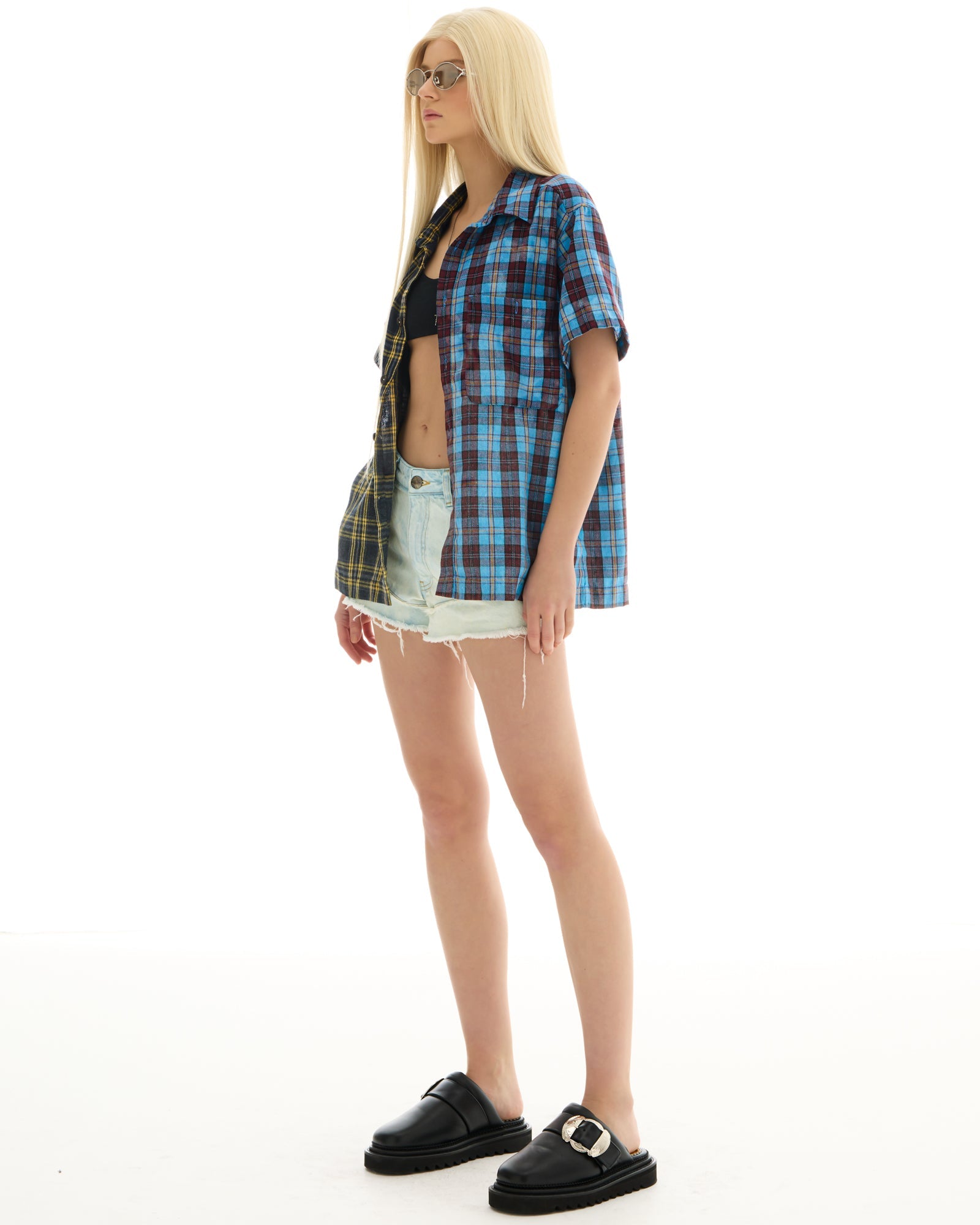 Half n Half Flannel Camp Shirt by THE TALES - close-up detail