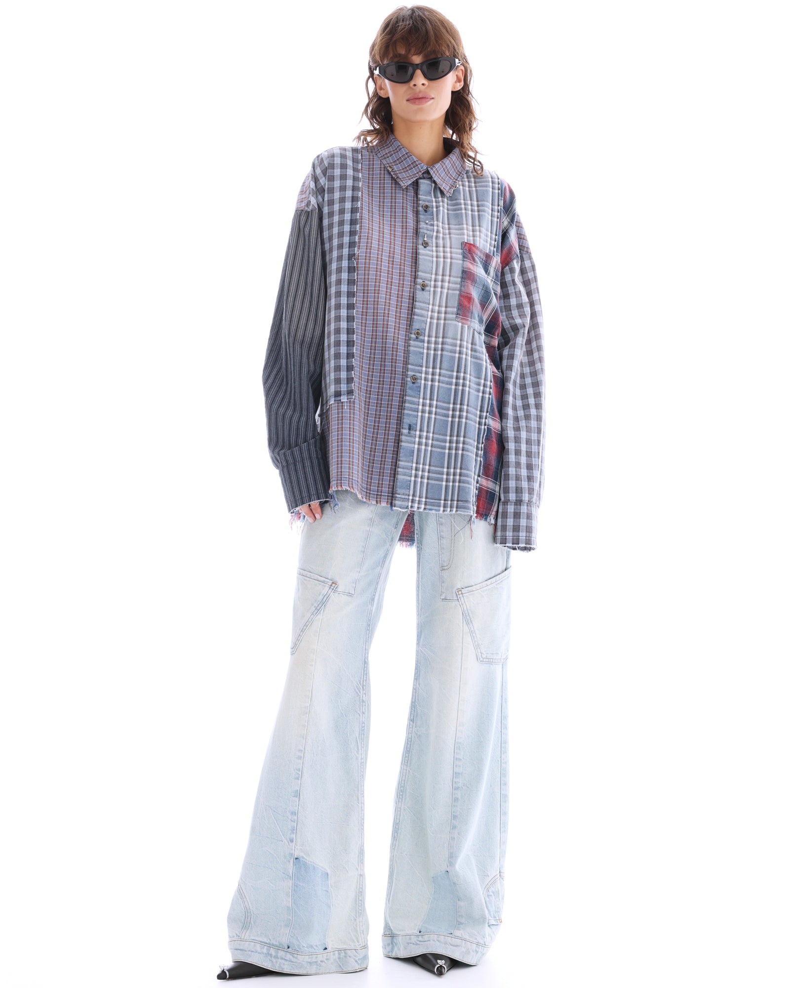 Pierced Patchwork Check Shirt