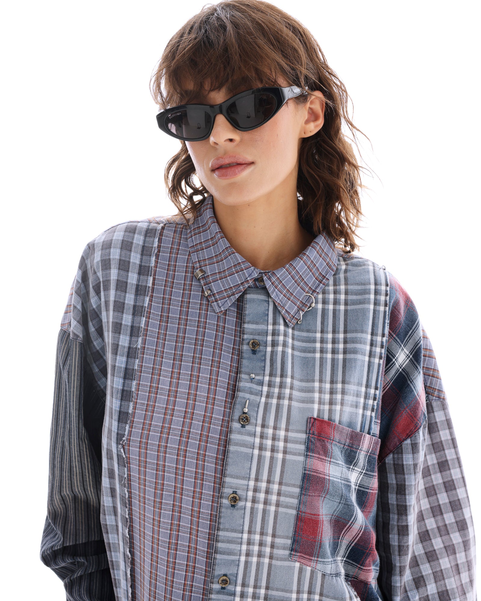 Pierced Patchwork Check Shirt