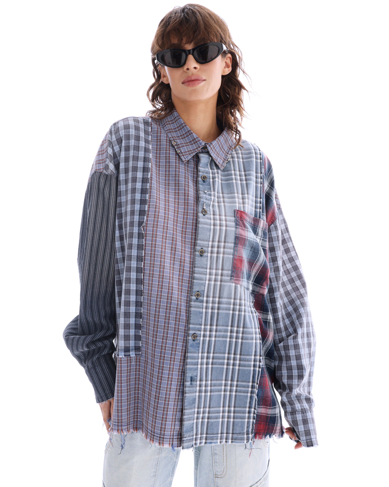 Pierced Patchwork Check Shirt