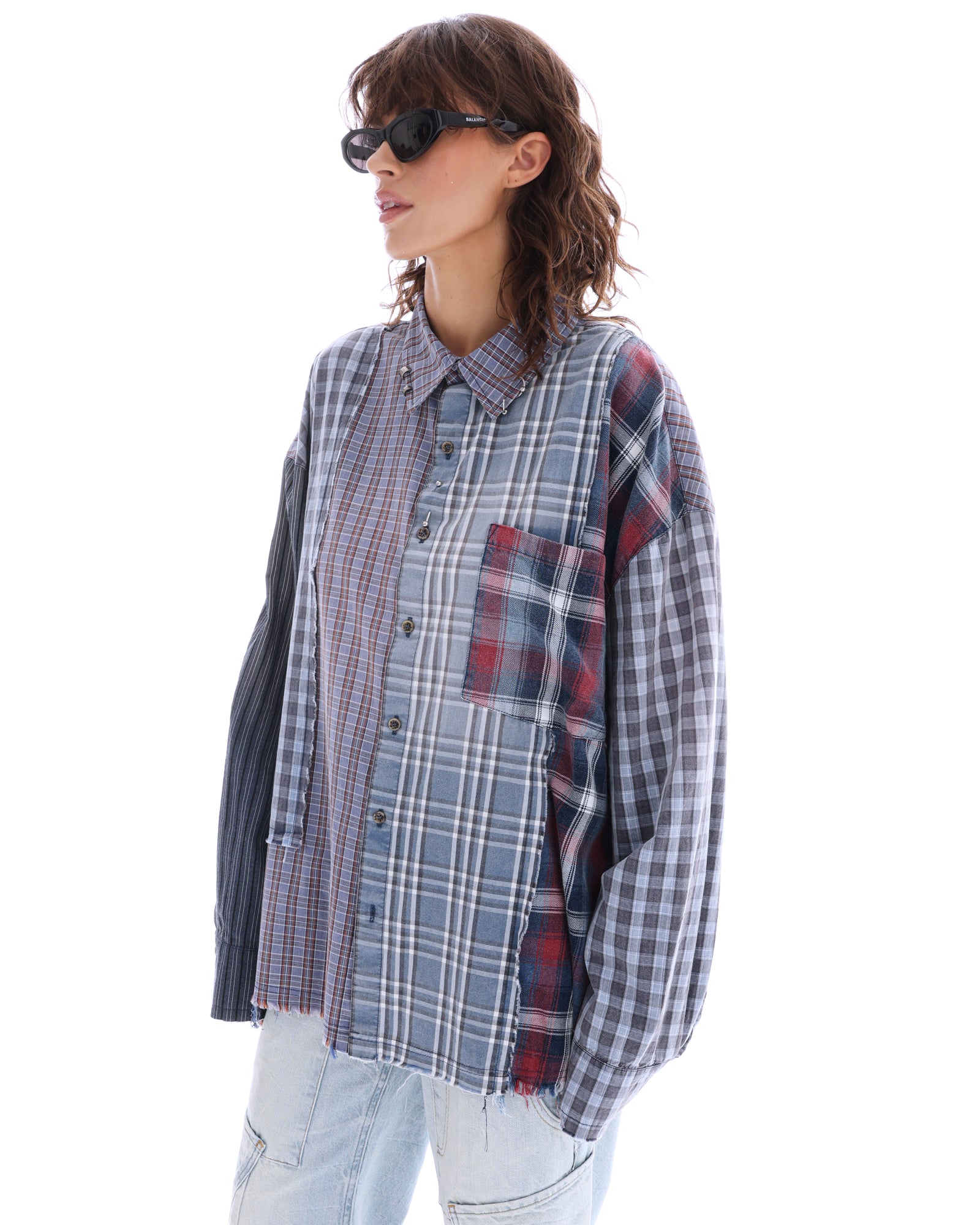 Pierced Patchwork Check Shirt