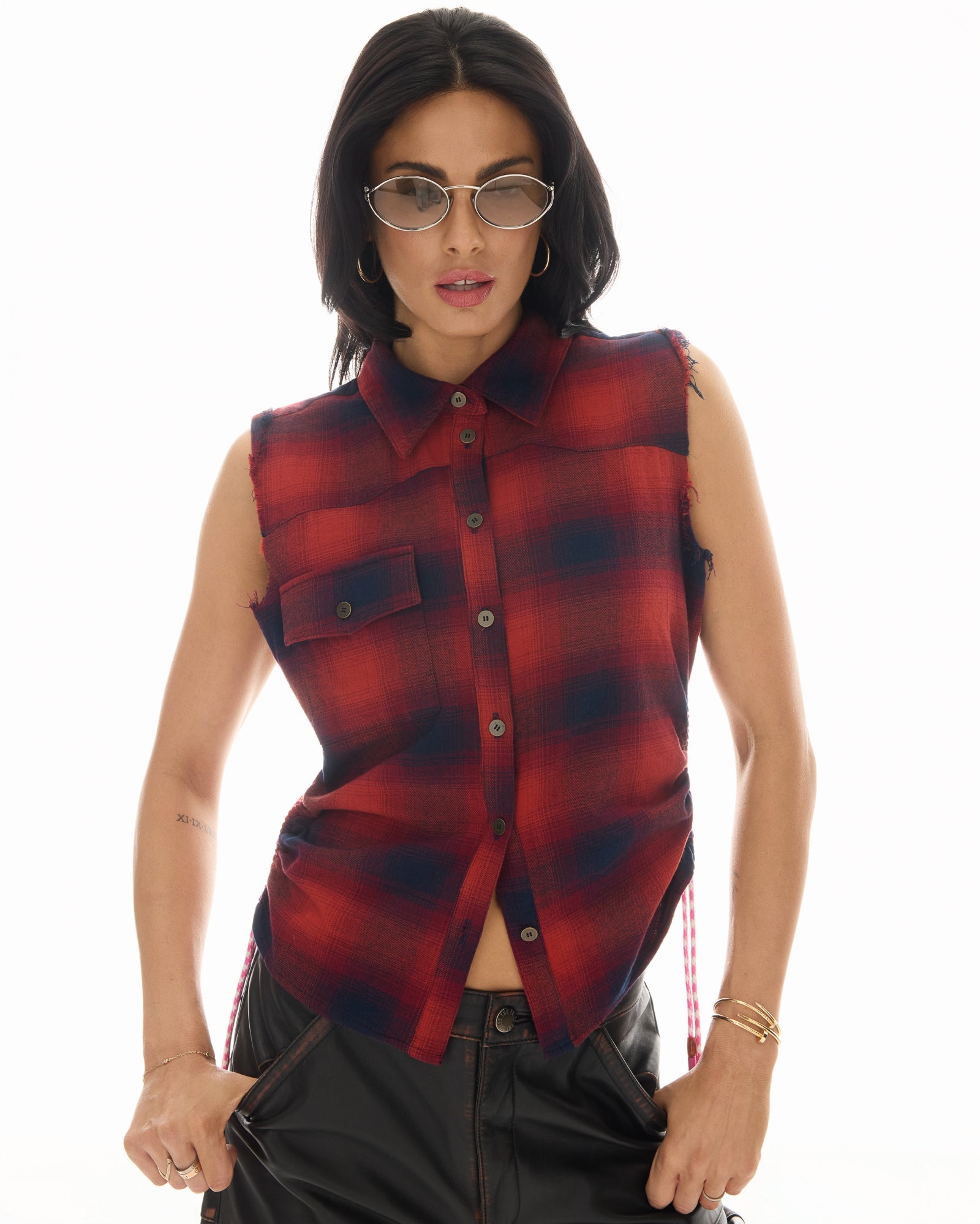 Ruched Western Sleeveless Shirt by THE TALES - front view
