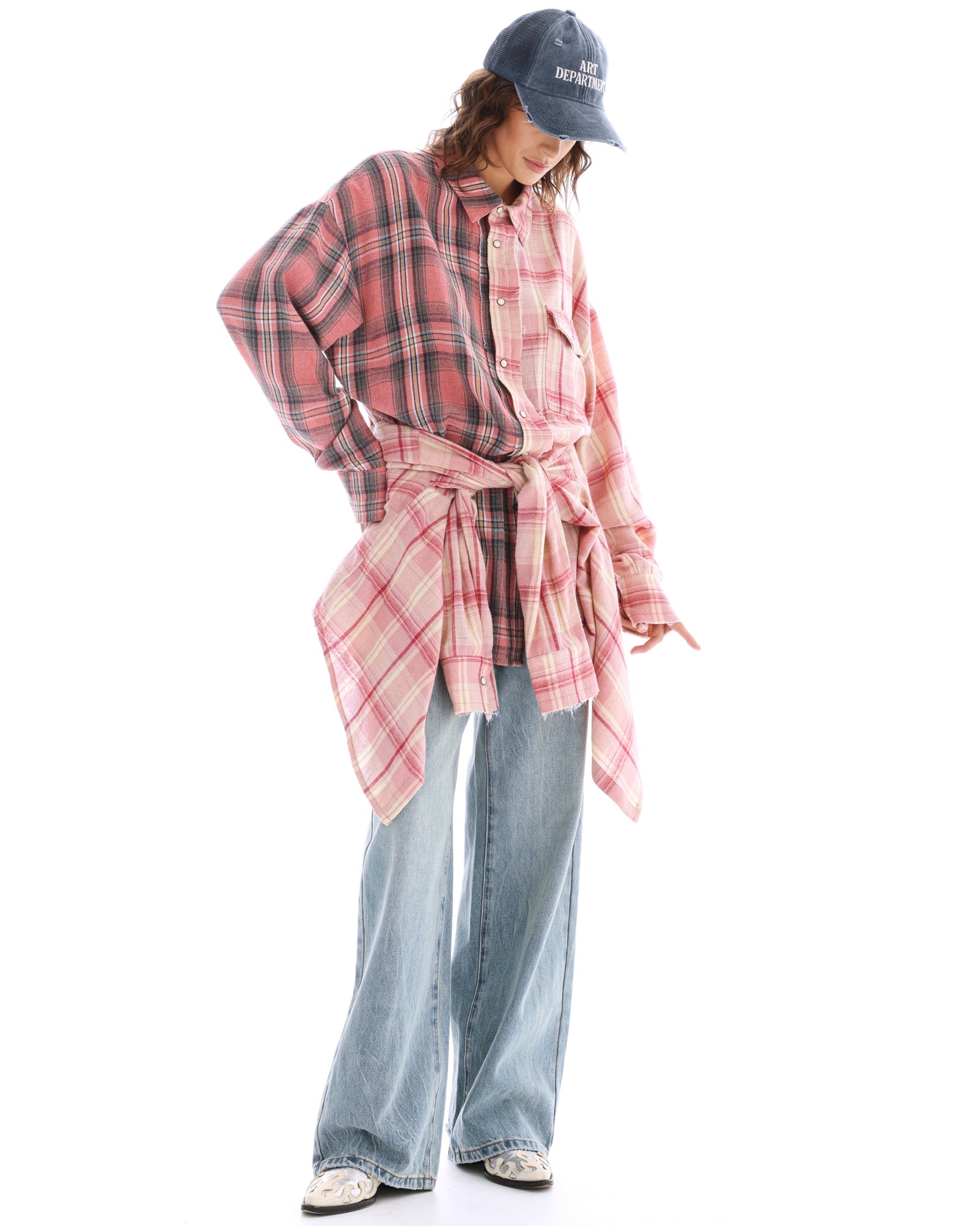 Tied Up Pre Styled Flannel Shirt Dress by THE TALES - front view