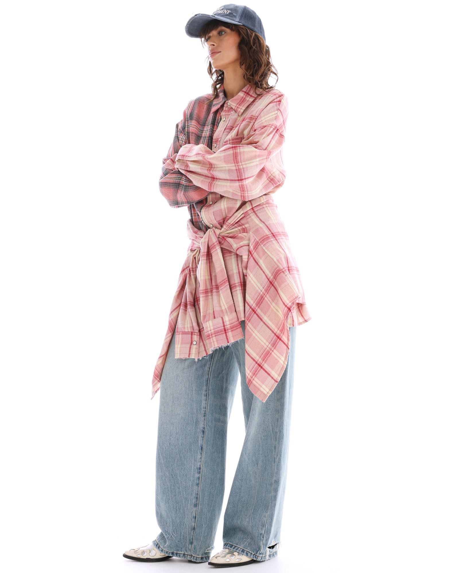 Tied Up Pre Styled Flannel Shirt Dress by THE TALES - side view