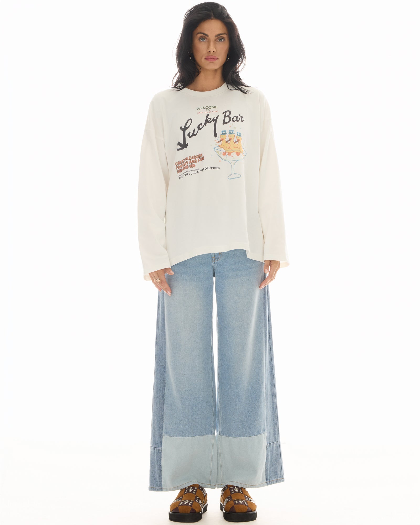 Farrah Wide Leg Patch-Worked Denim Jeans by THE TALES - detail view