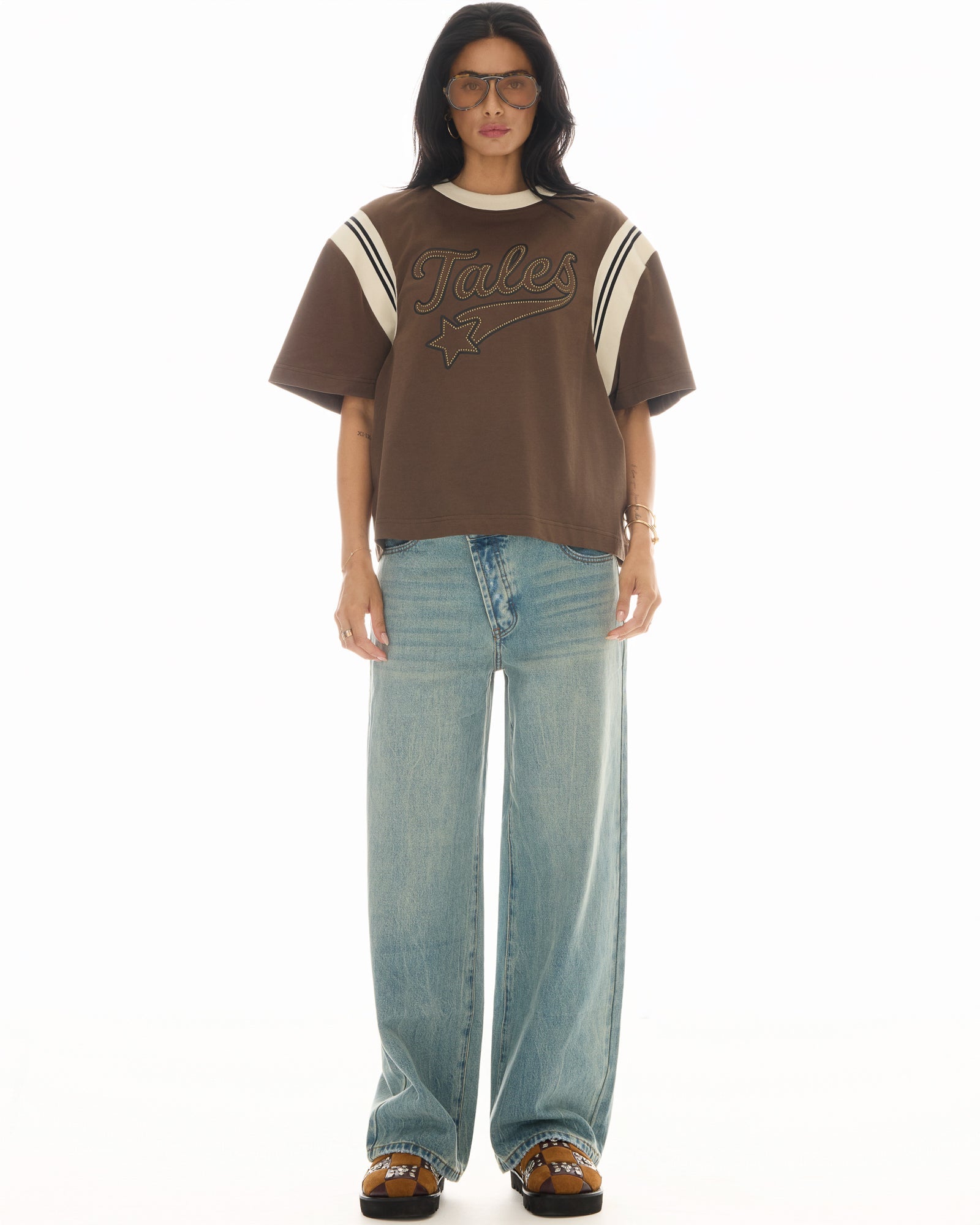 Exaggerated Sports Studded Tales Tee by THE TALES - detail view