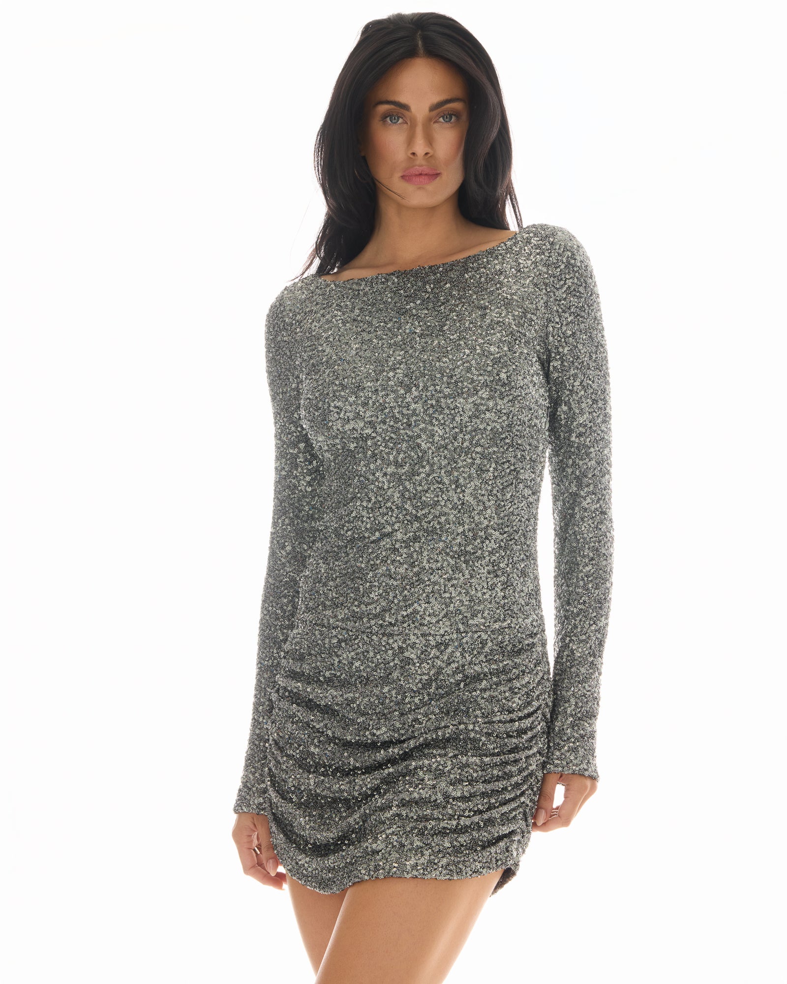 Ruched Silver Sequin Florence Dress by THE TALES - product photo