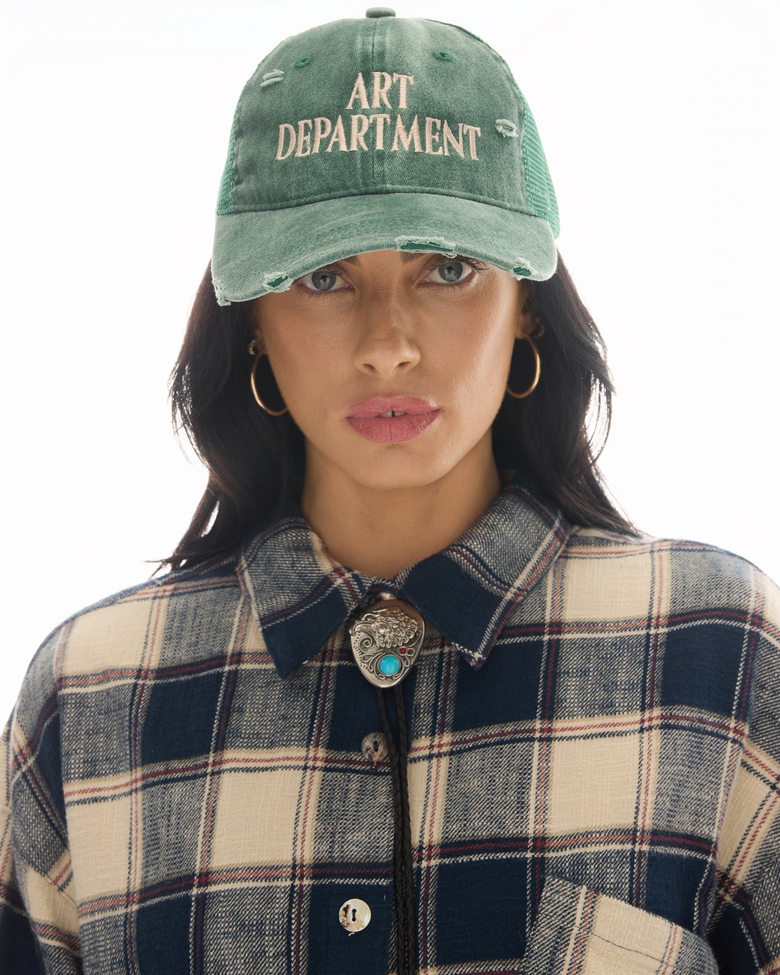 Destroyed Art Department Green Trucker Cap by THE TALES - back view