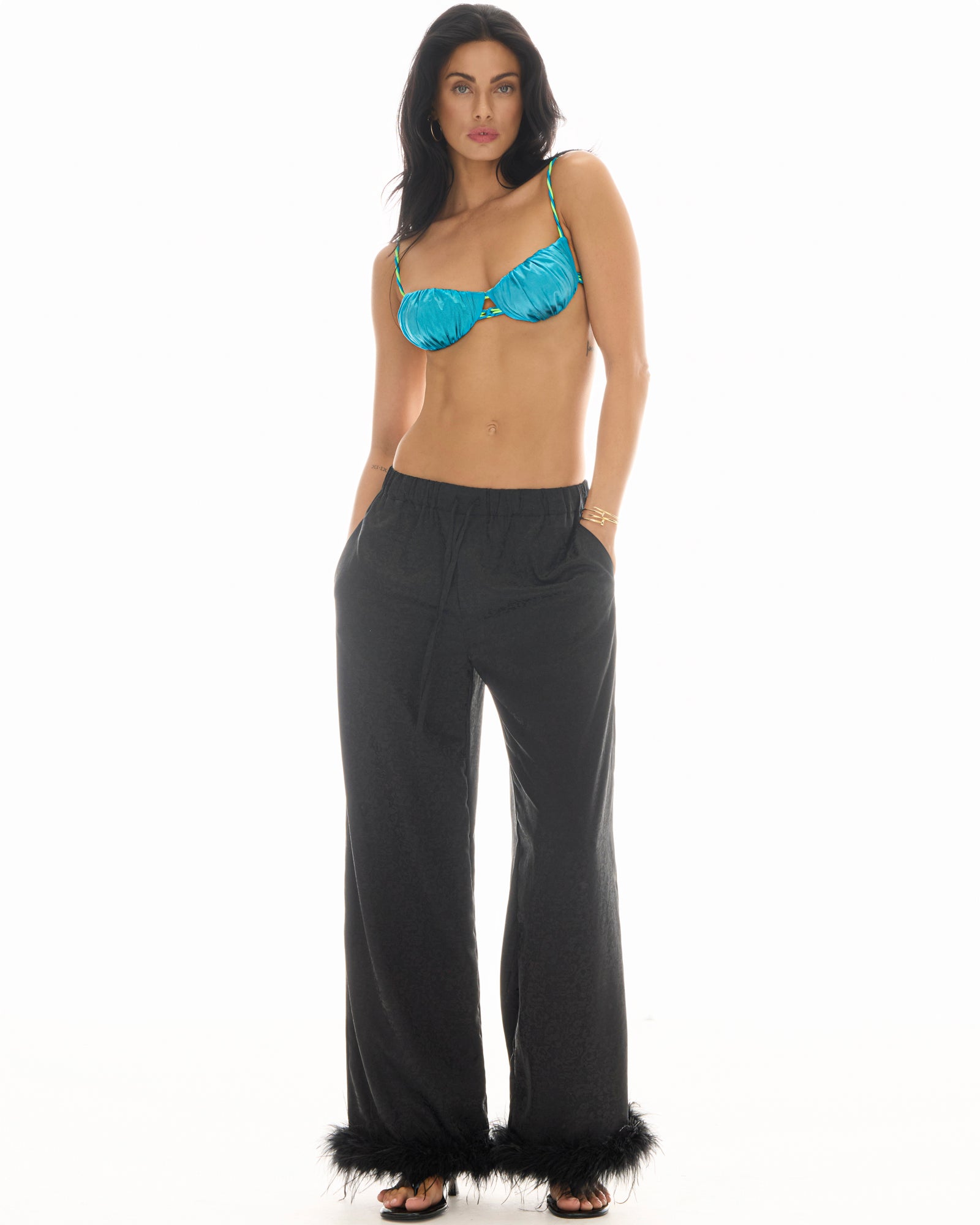 Frida Feather Trim Floral Pants THE TALES