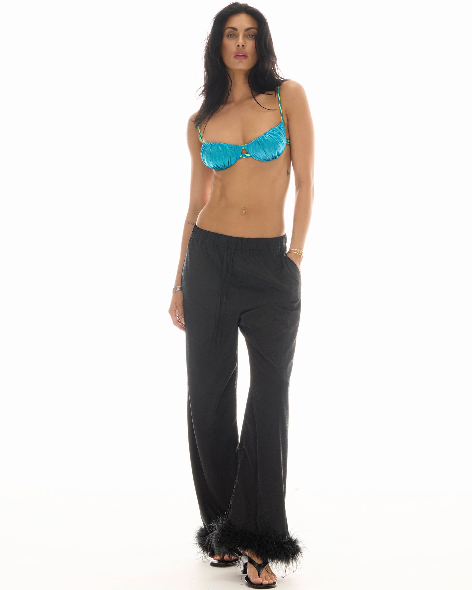 Frida Feather Trim Floral Pants THE TALES