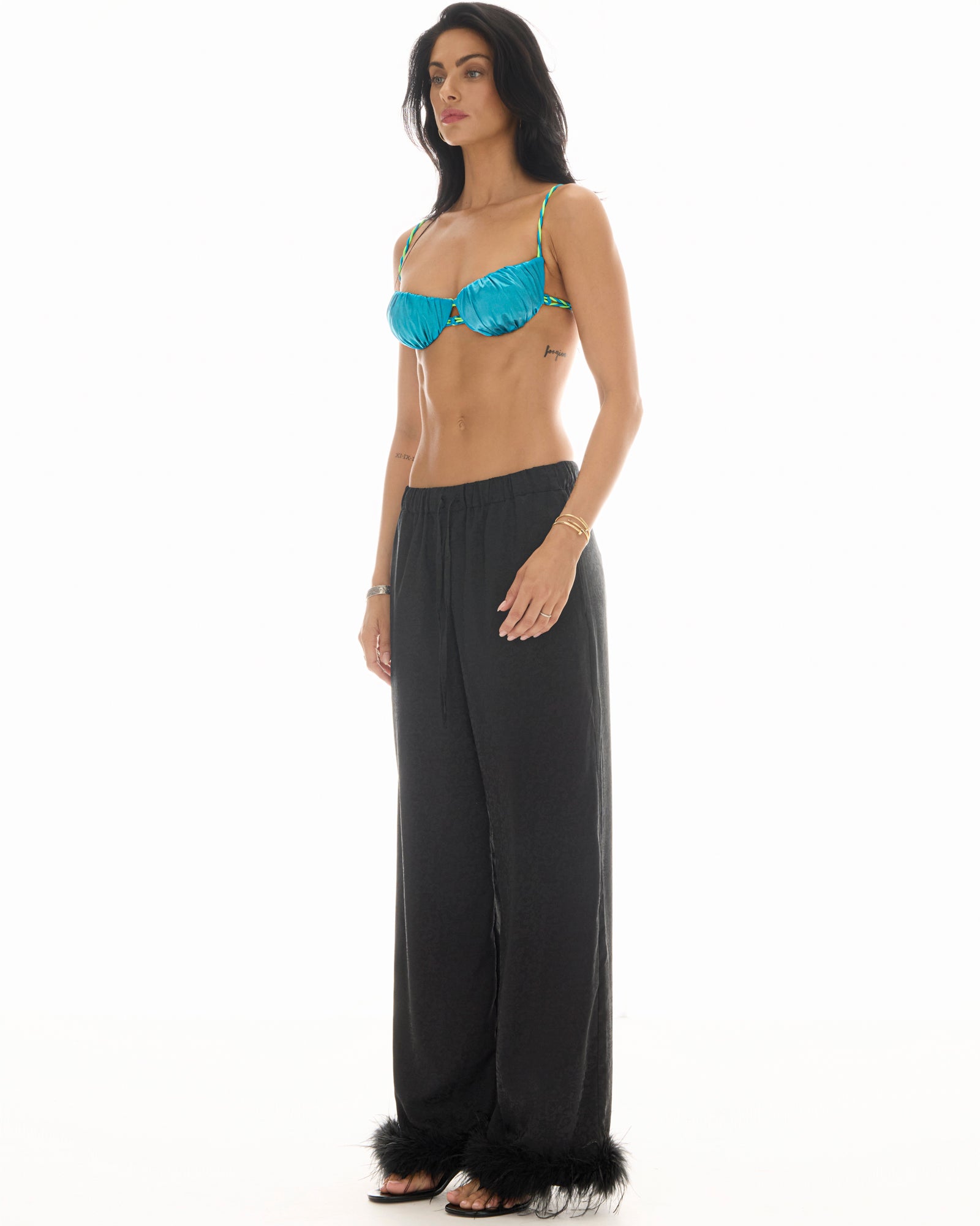 Frida Feather Trim Floral Pants THE TALES