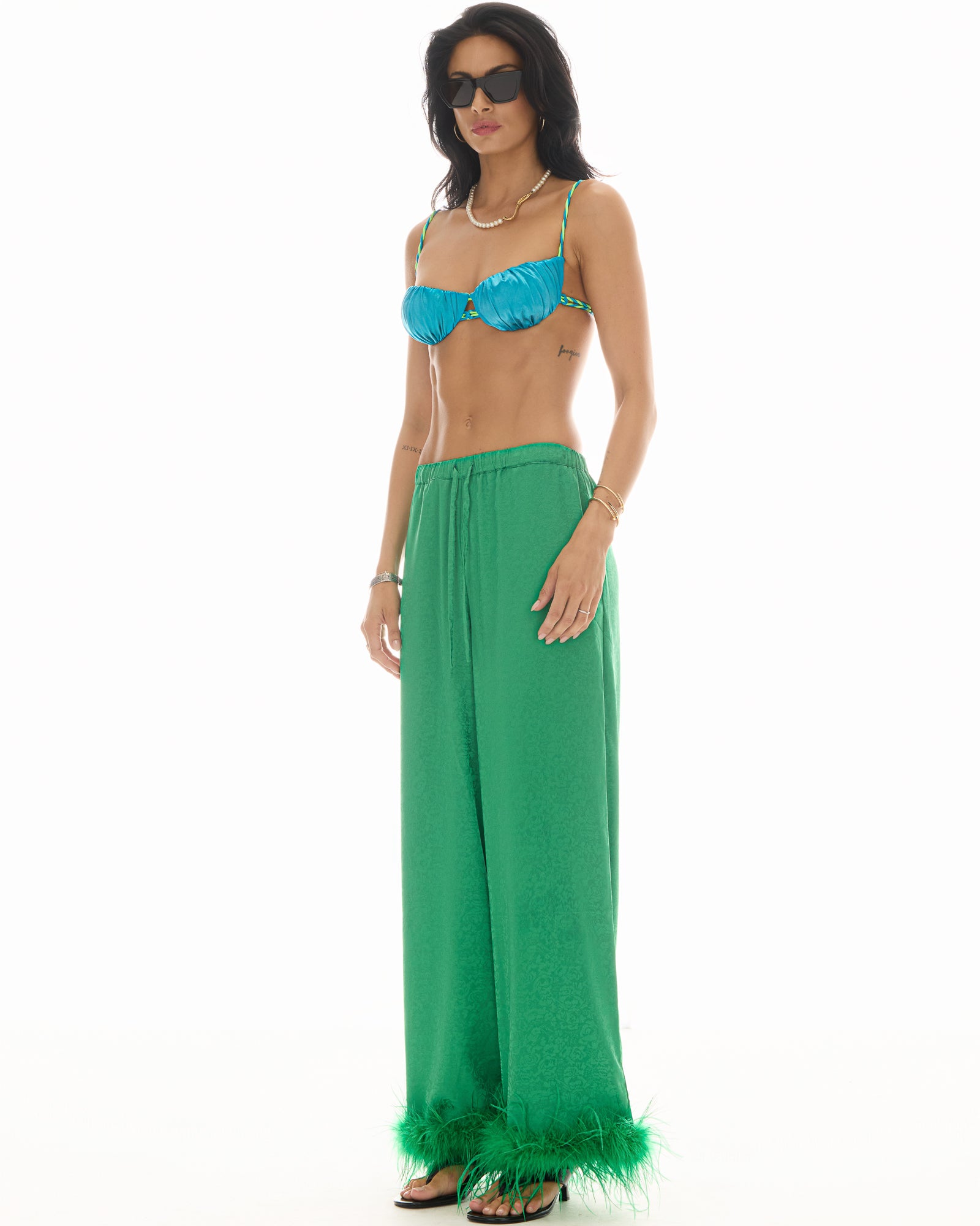 Frida Feather Trim Floral Pants THE TALES
