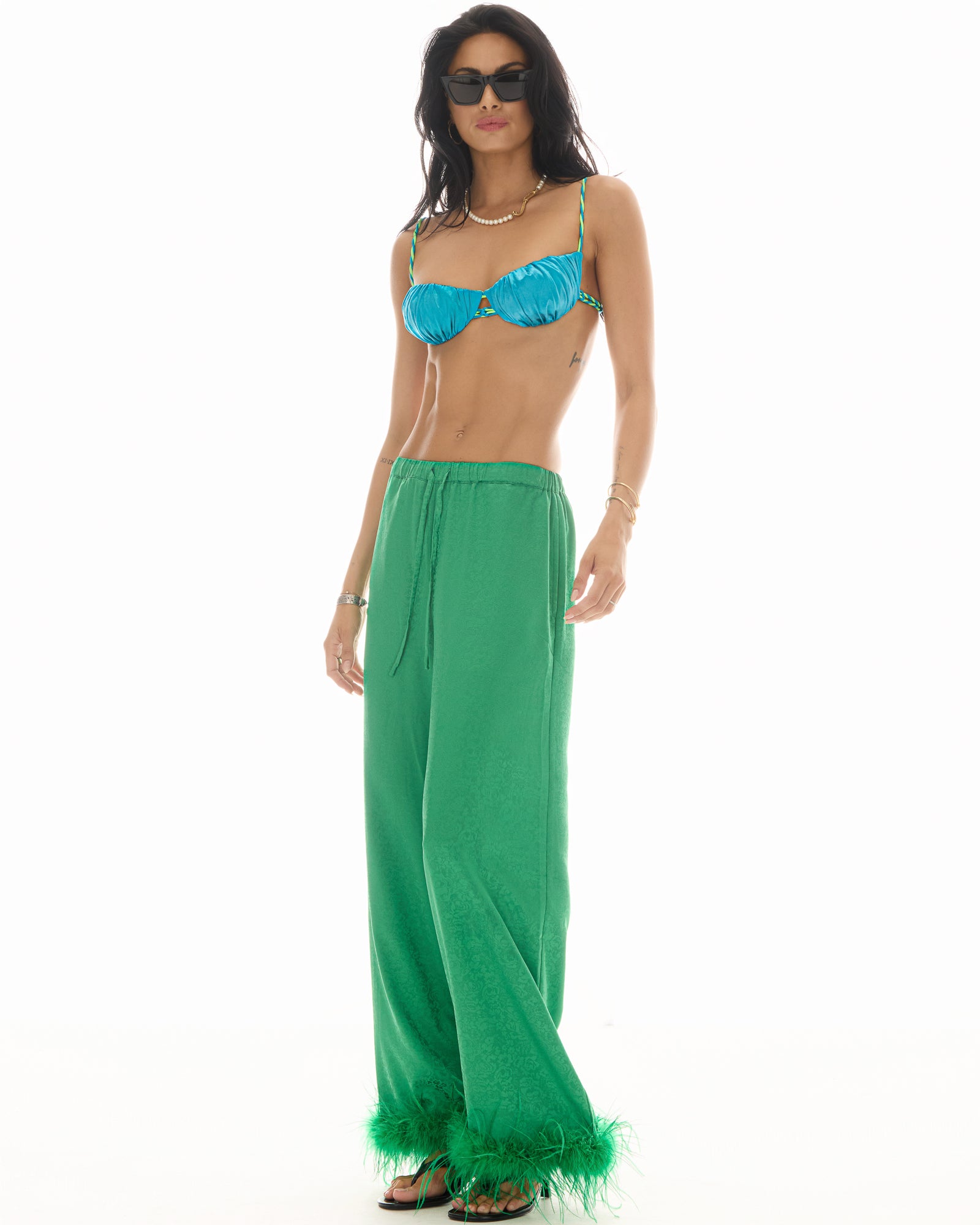 Frida Feather Trim Floral Pants THE TALES