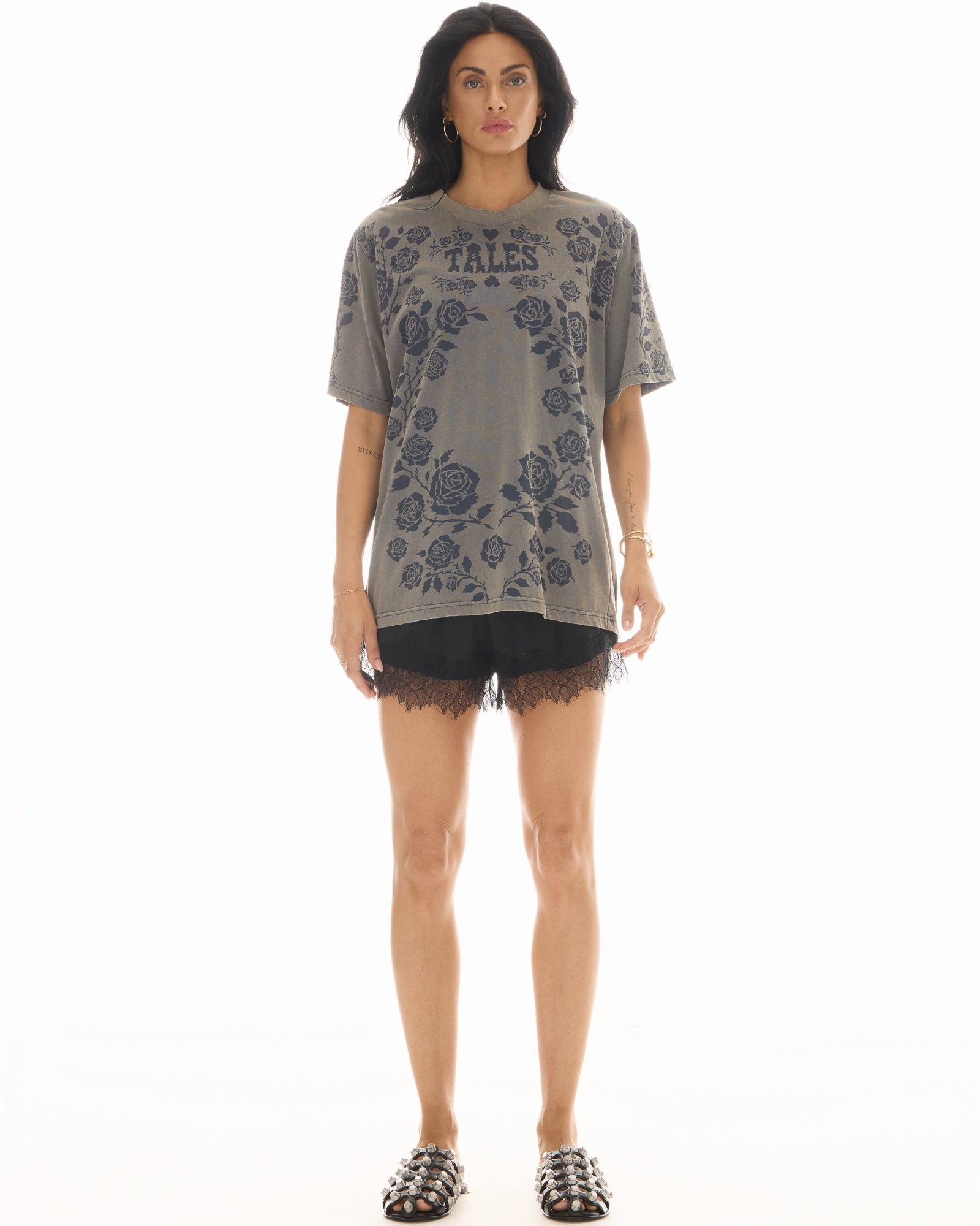 Distorted Black Rose Tee by THE TALES - side view