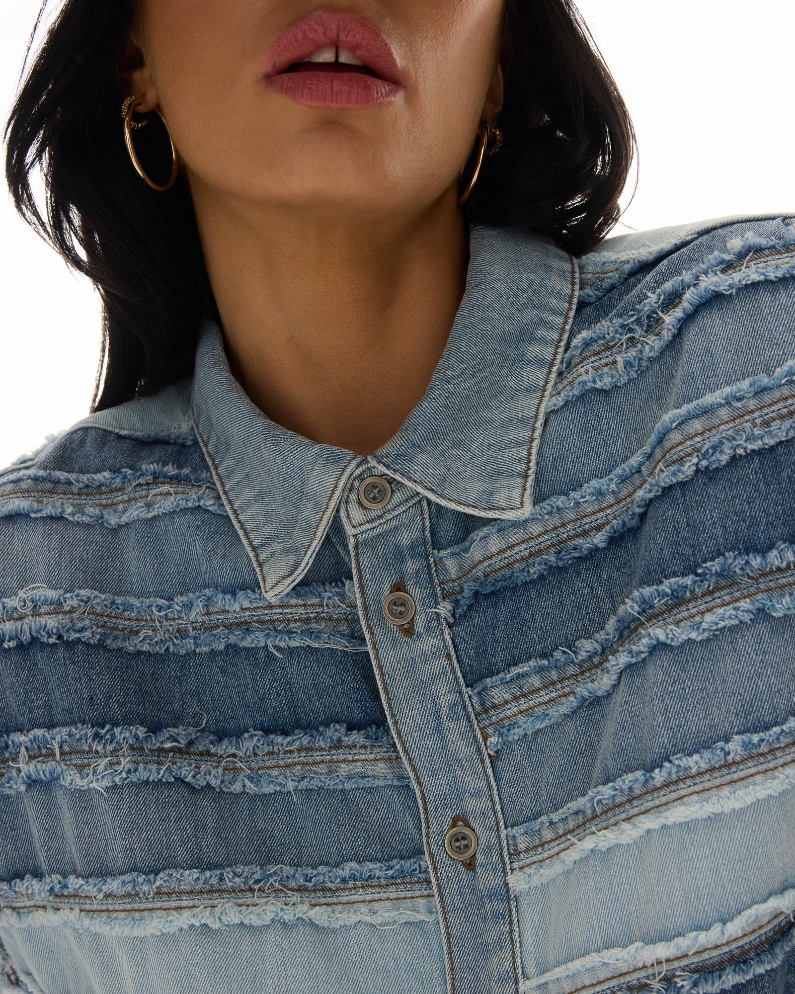 Layered Hand Worked Denim Shirt by THE TALES - detail view