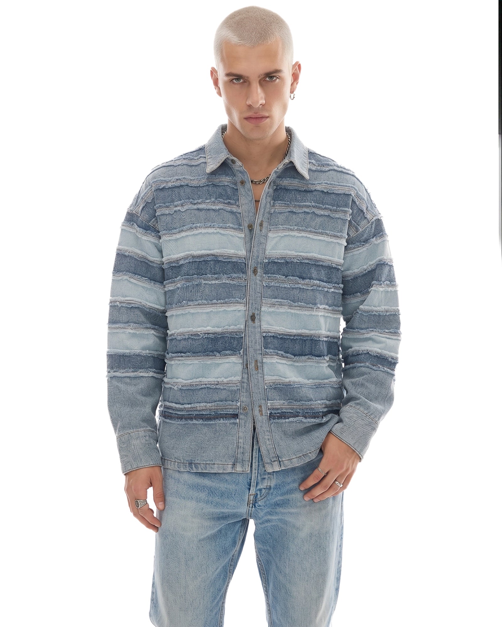Layered Hand Worked Denim Shirt