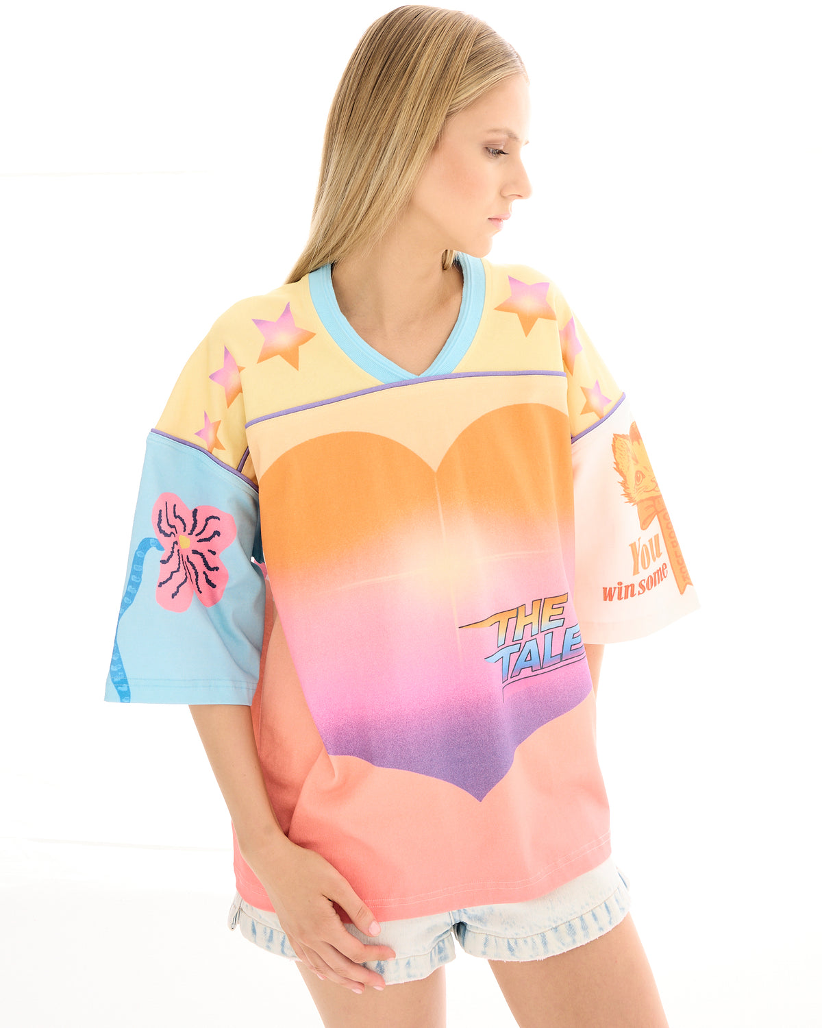 Sunset Hearts Football Tee