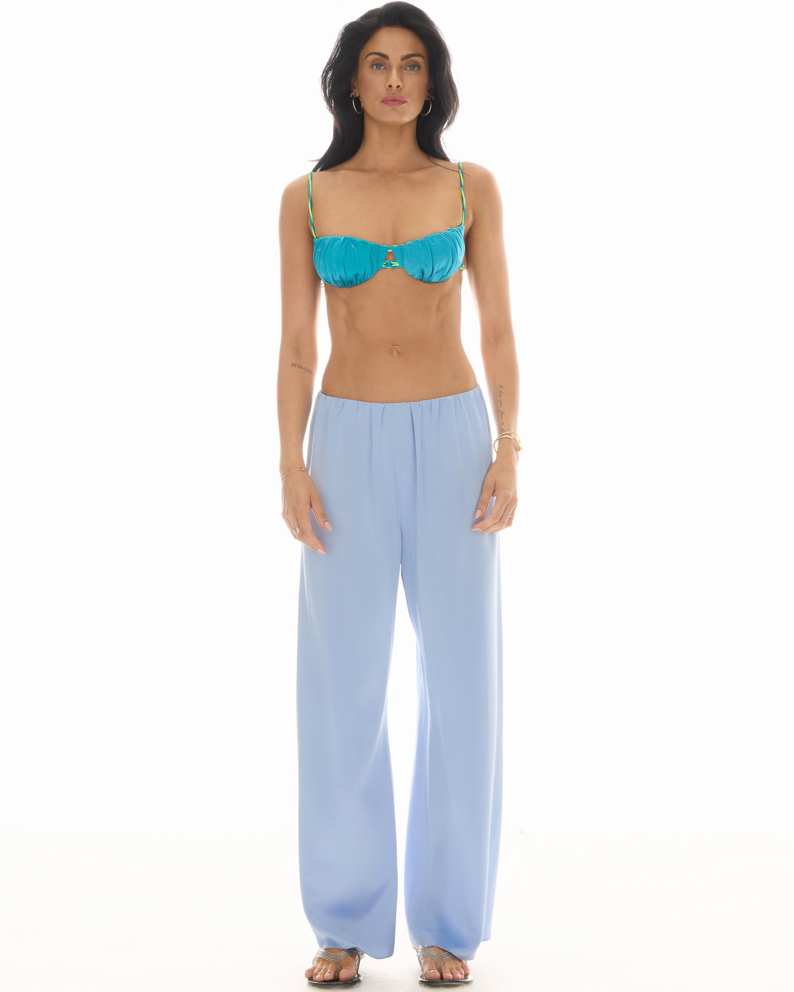 Waterfall Waist Satin Pants by THE TALES - side view