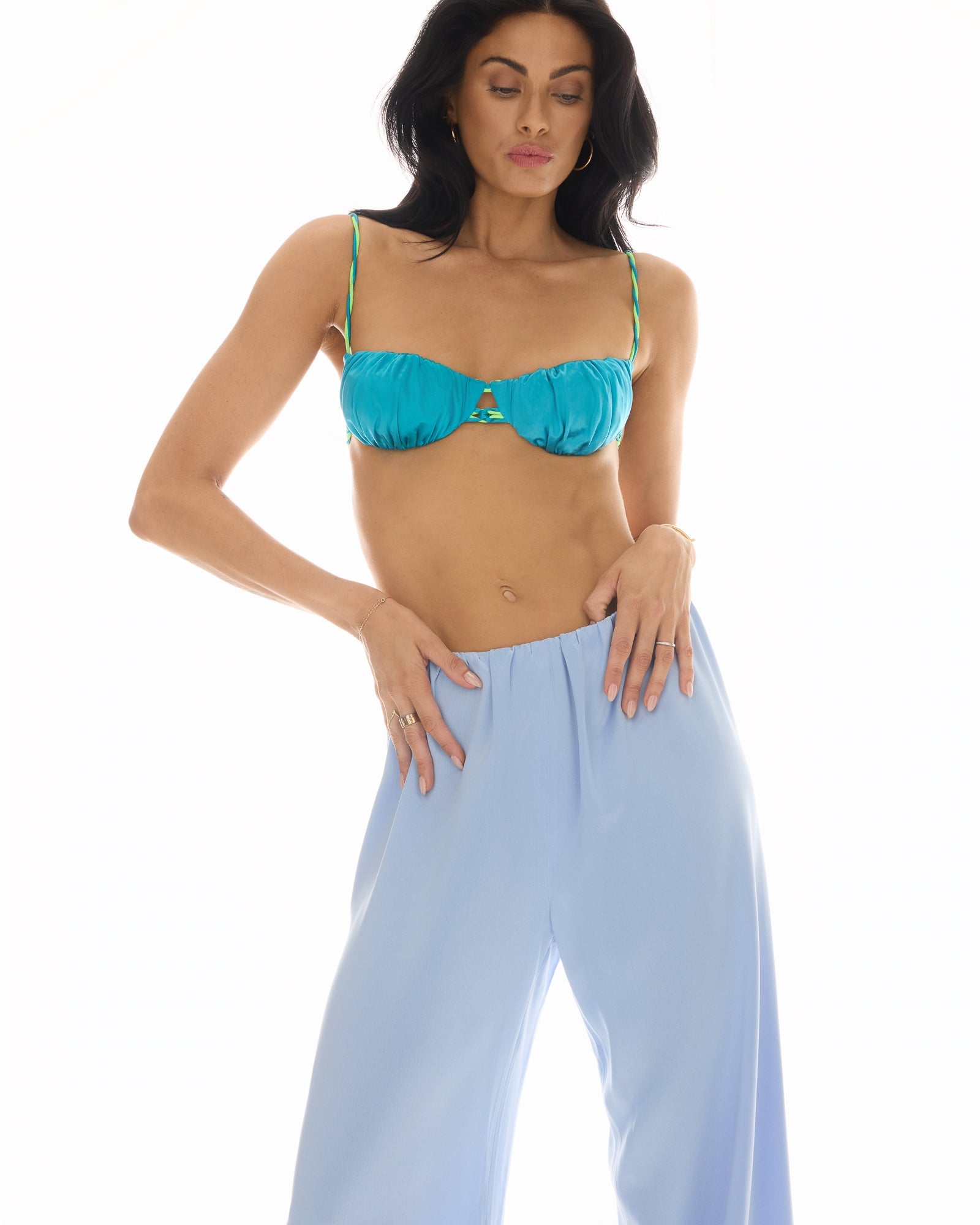 Waterfall Waist Satin Pants by THE TALES - back view