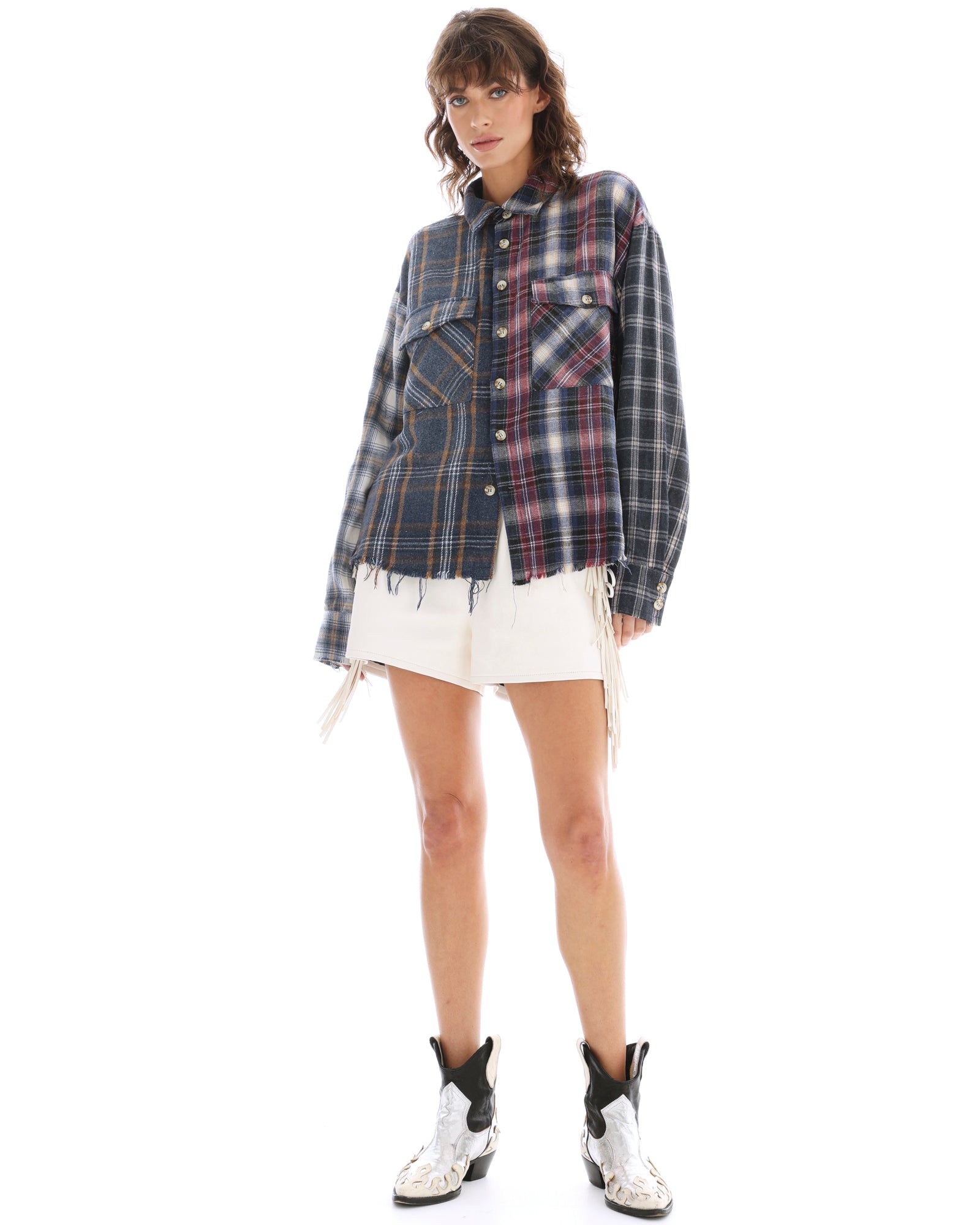 Cut Off Patchwork Check Shirt