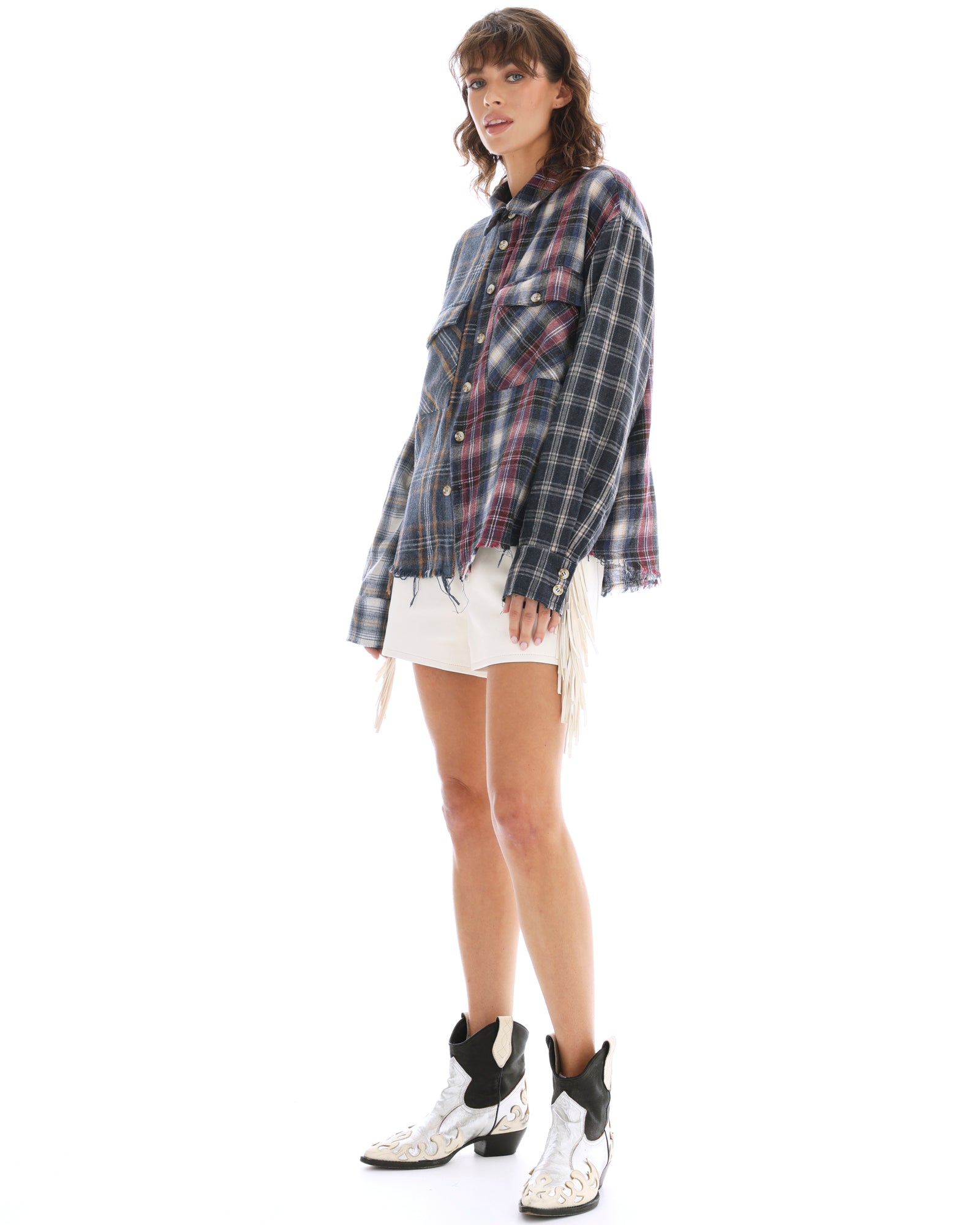 Cut Off Patchwork Check Shirt