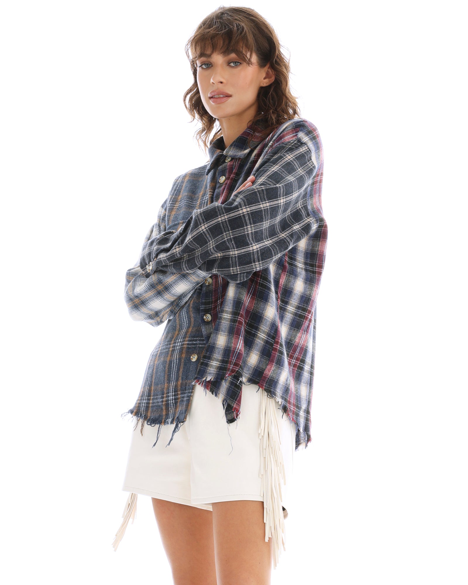 Cut Off Patchwork Check Shirt