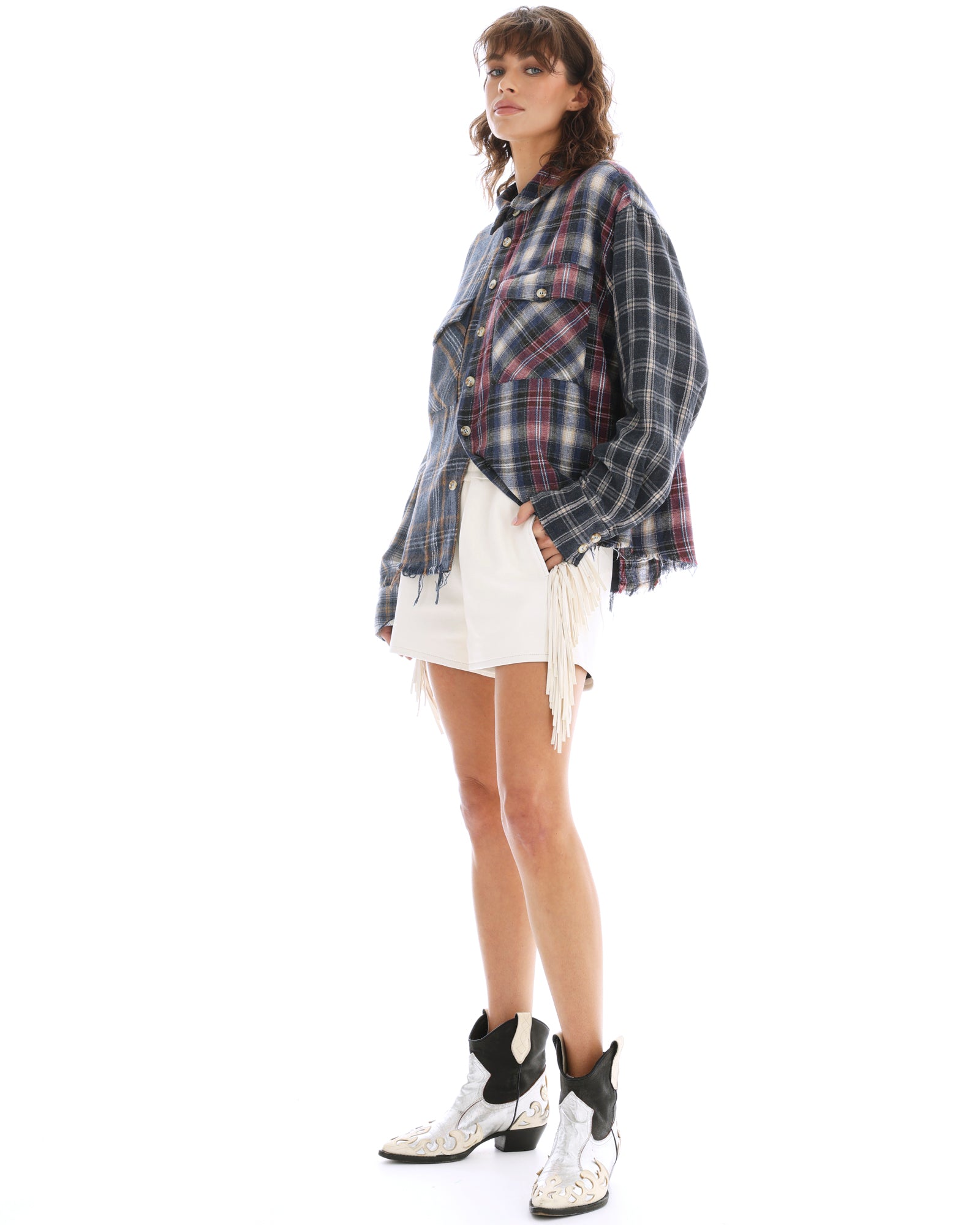 Cut Off Patchwork Check Shirt