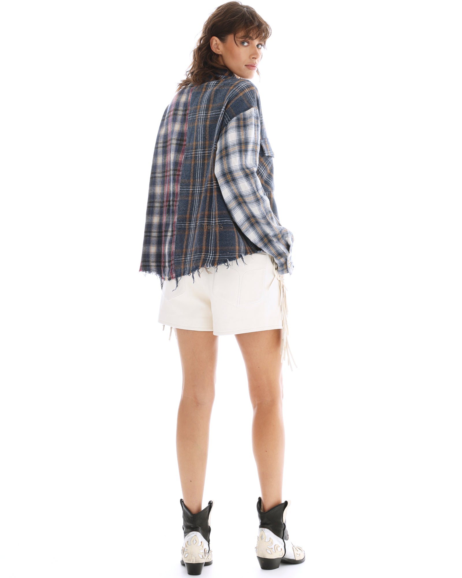 Cut Off Patchwork Check Shirt