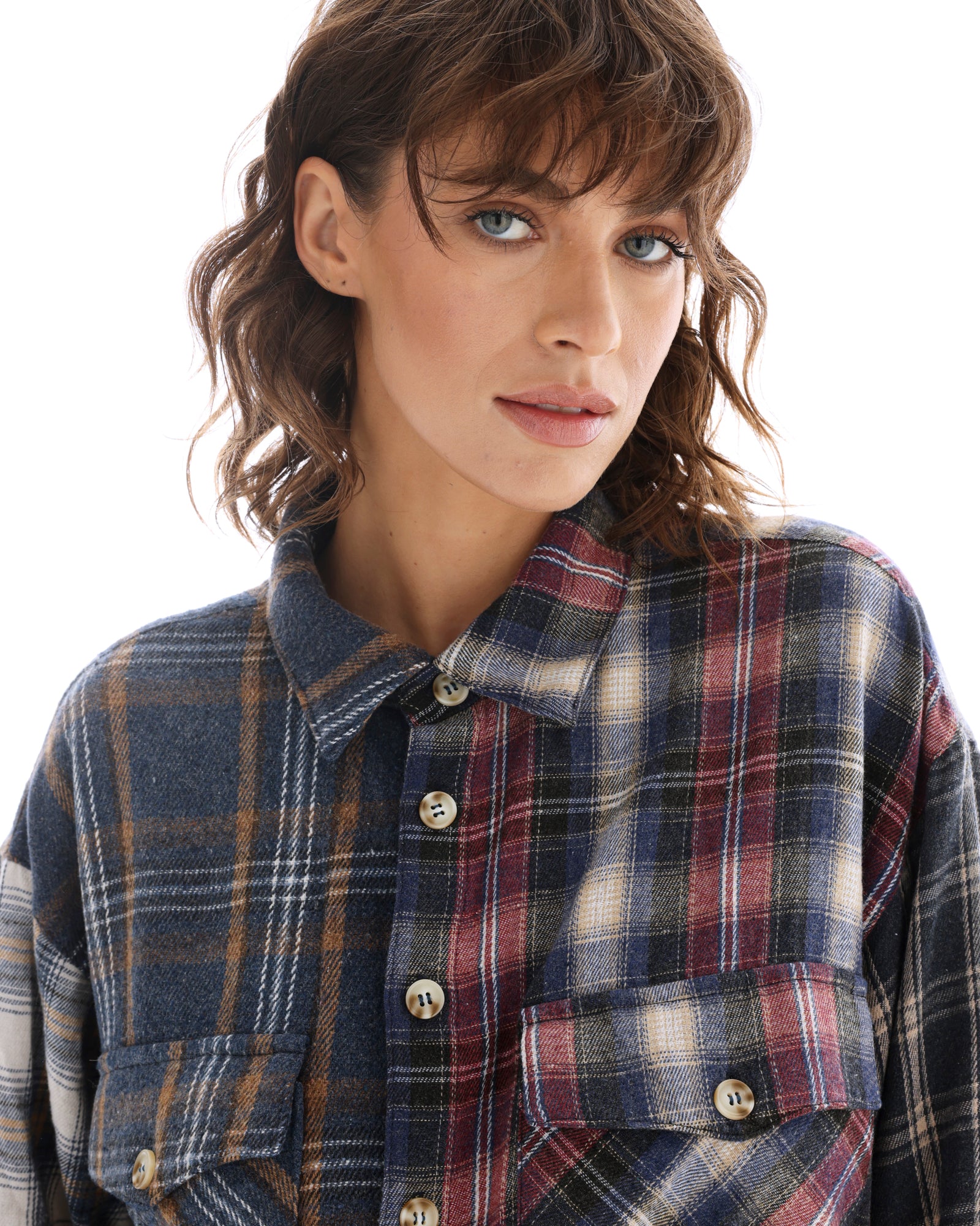 Cut Off Patchwork Check Shirt
