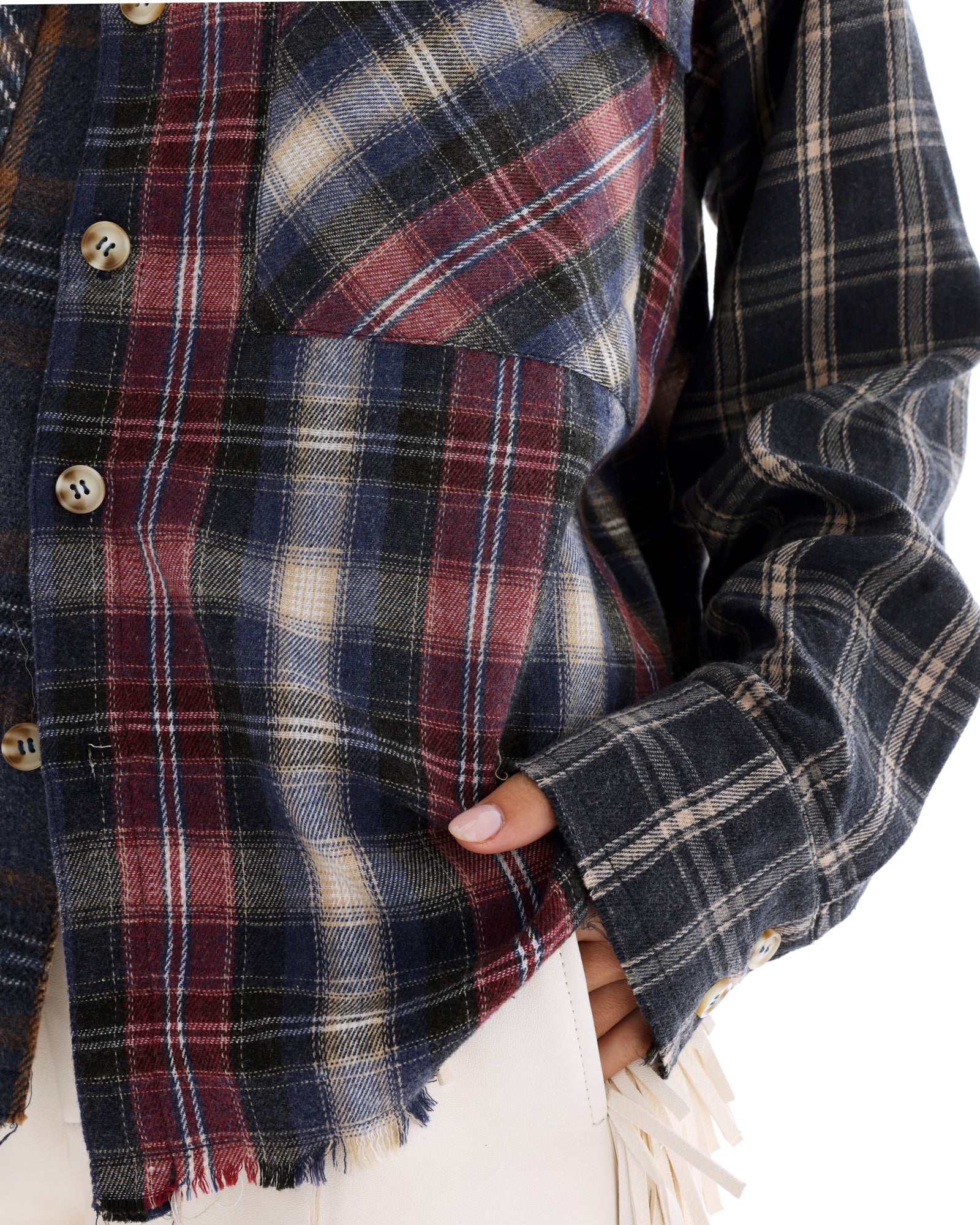 Cut Off Patchwork Check Shirt