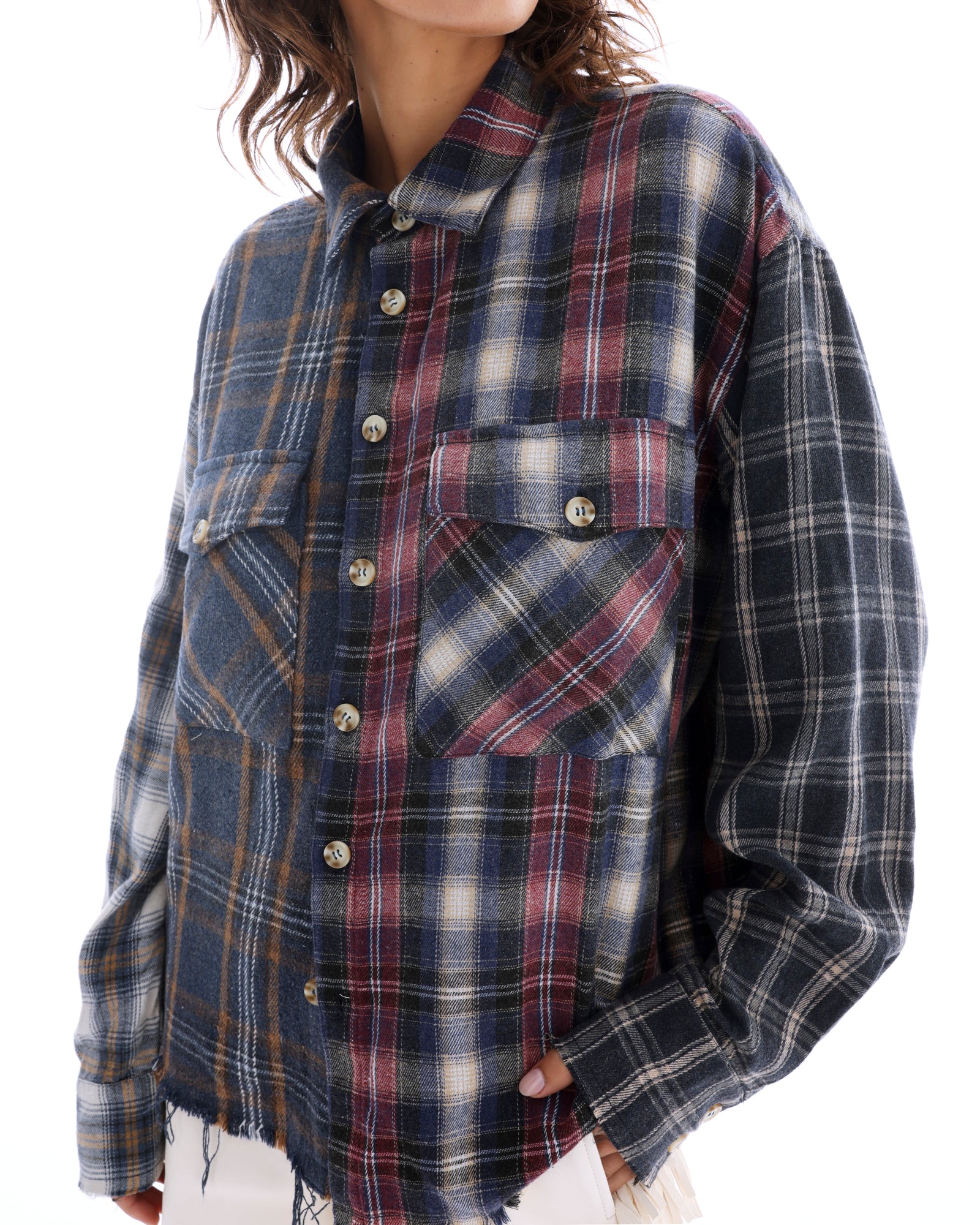 Cut Off Patchwork Check Shirt