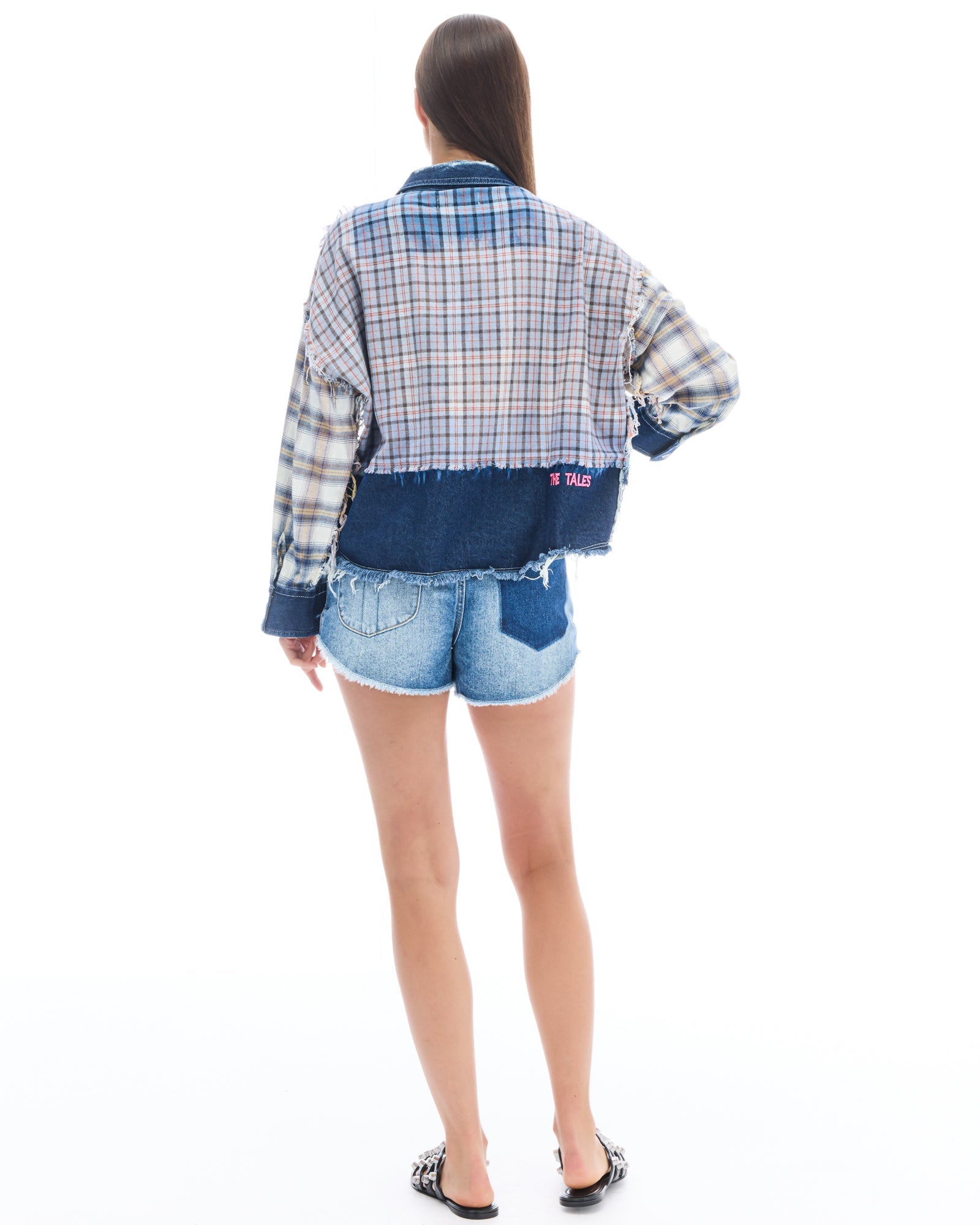 Mixed Flannel And Denim Shirt by THE TALES - detail view
