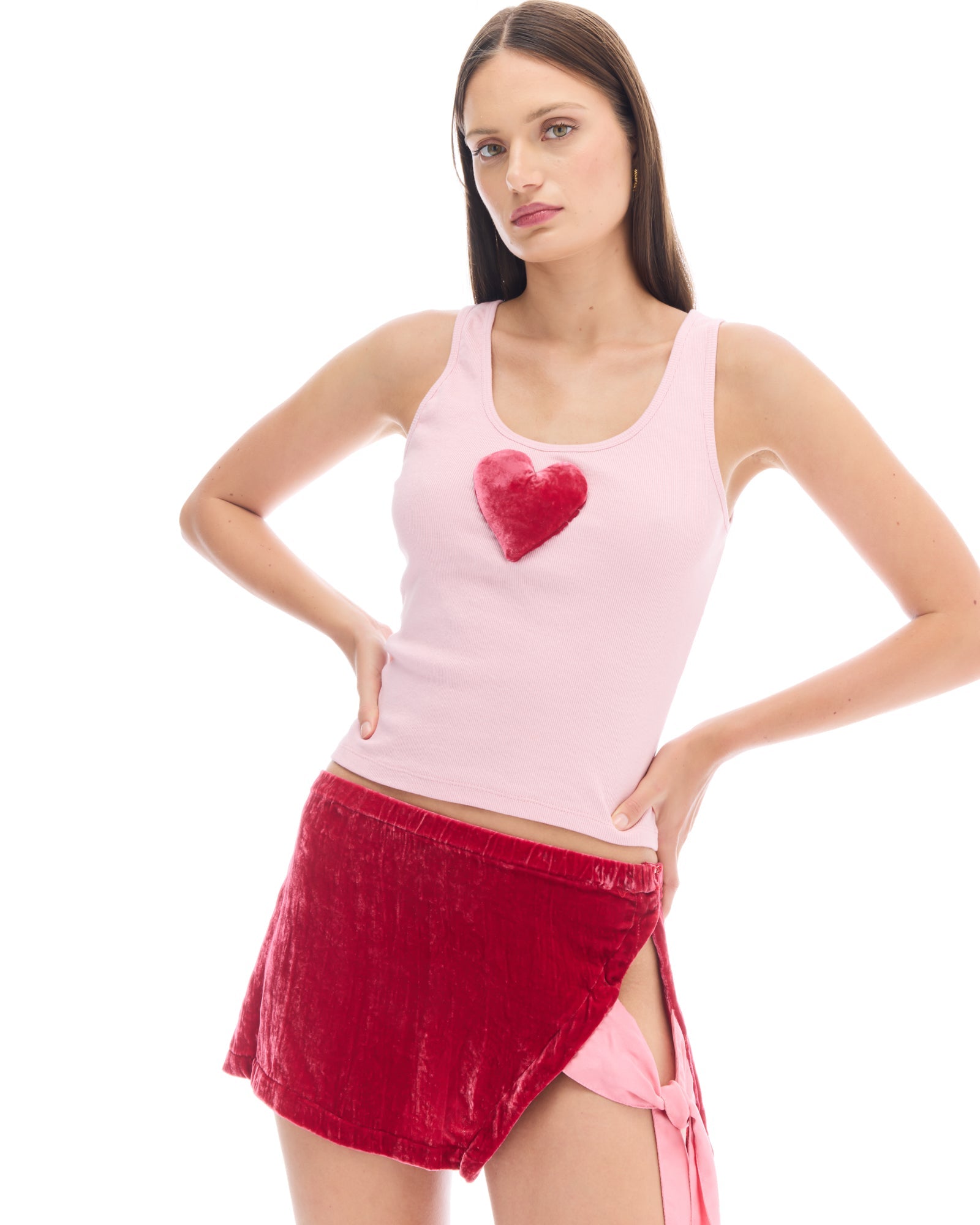 We Love 3D Velvet Heart Singlet by THE TALES - front view