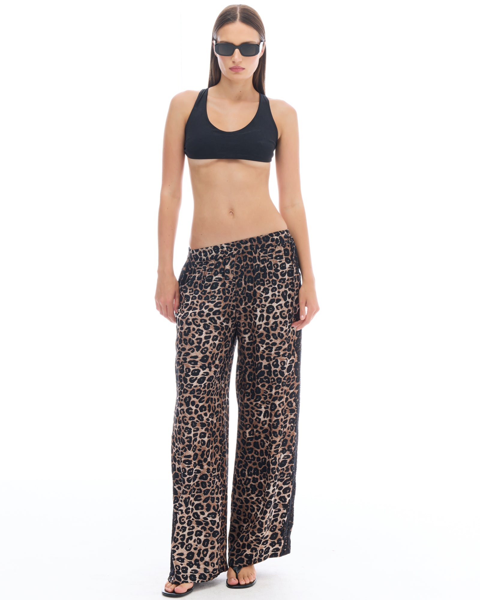 Animal Tuxedo Lace Wide Leg Pants