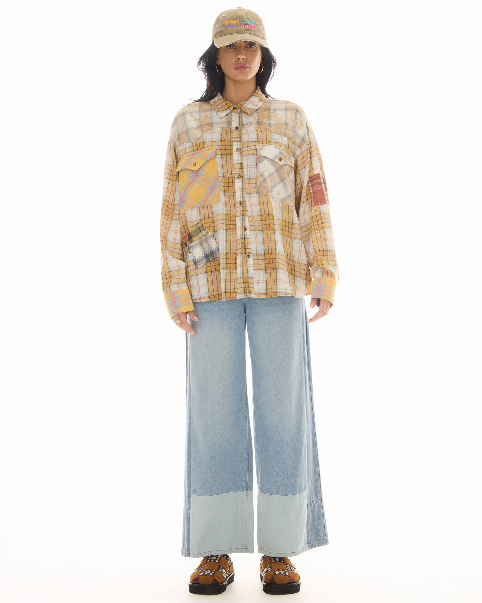 Patched Up Yellow Flannel Western Shirt by THE TALES - side view