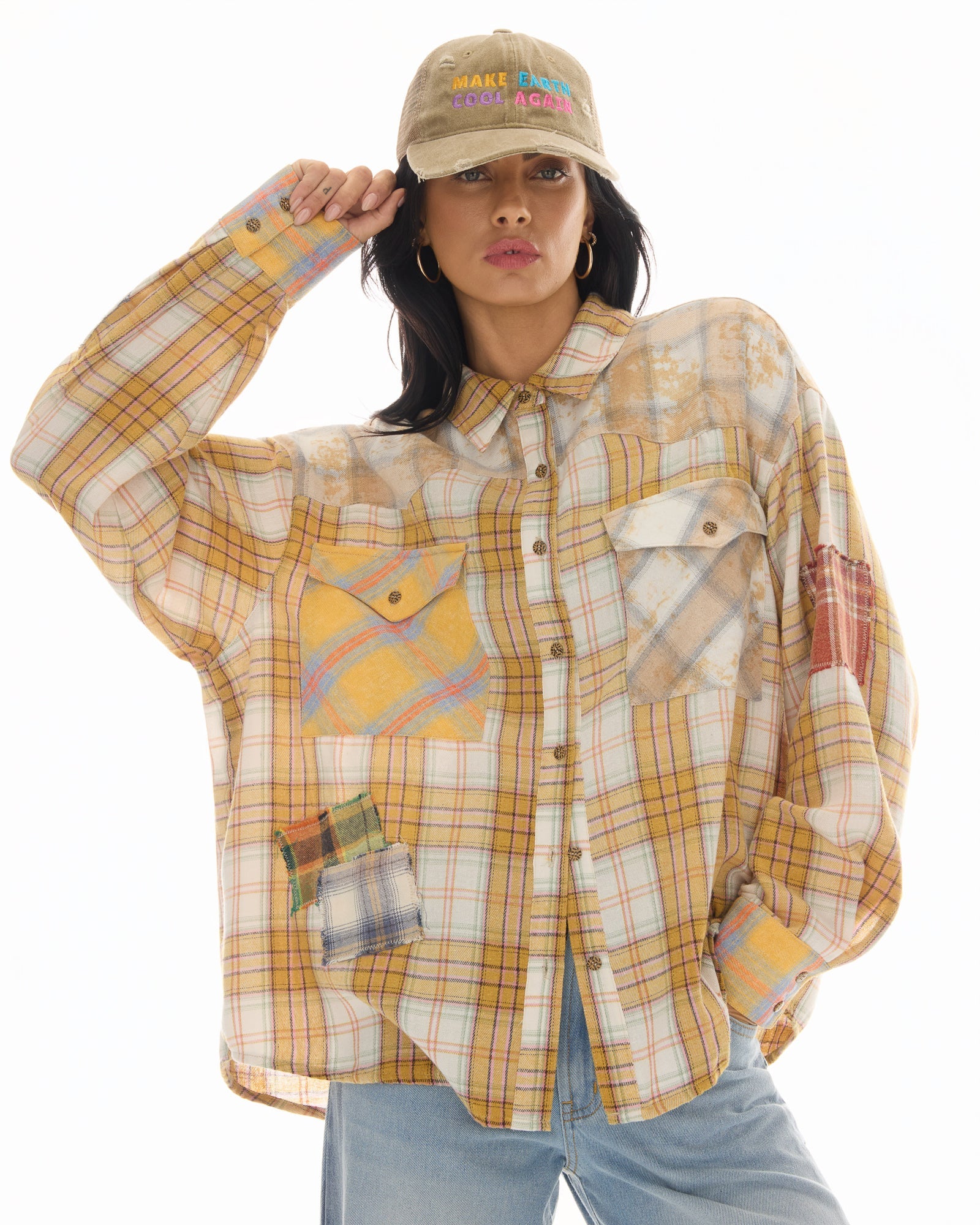 Patched Up Yellow Flannel Western Shirt by THE TALES - product photo