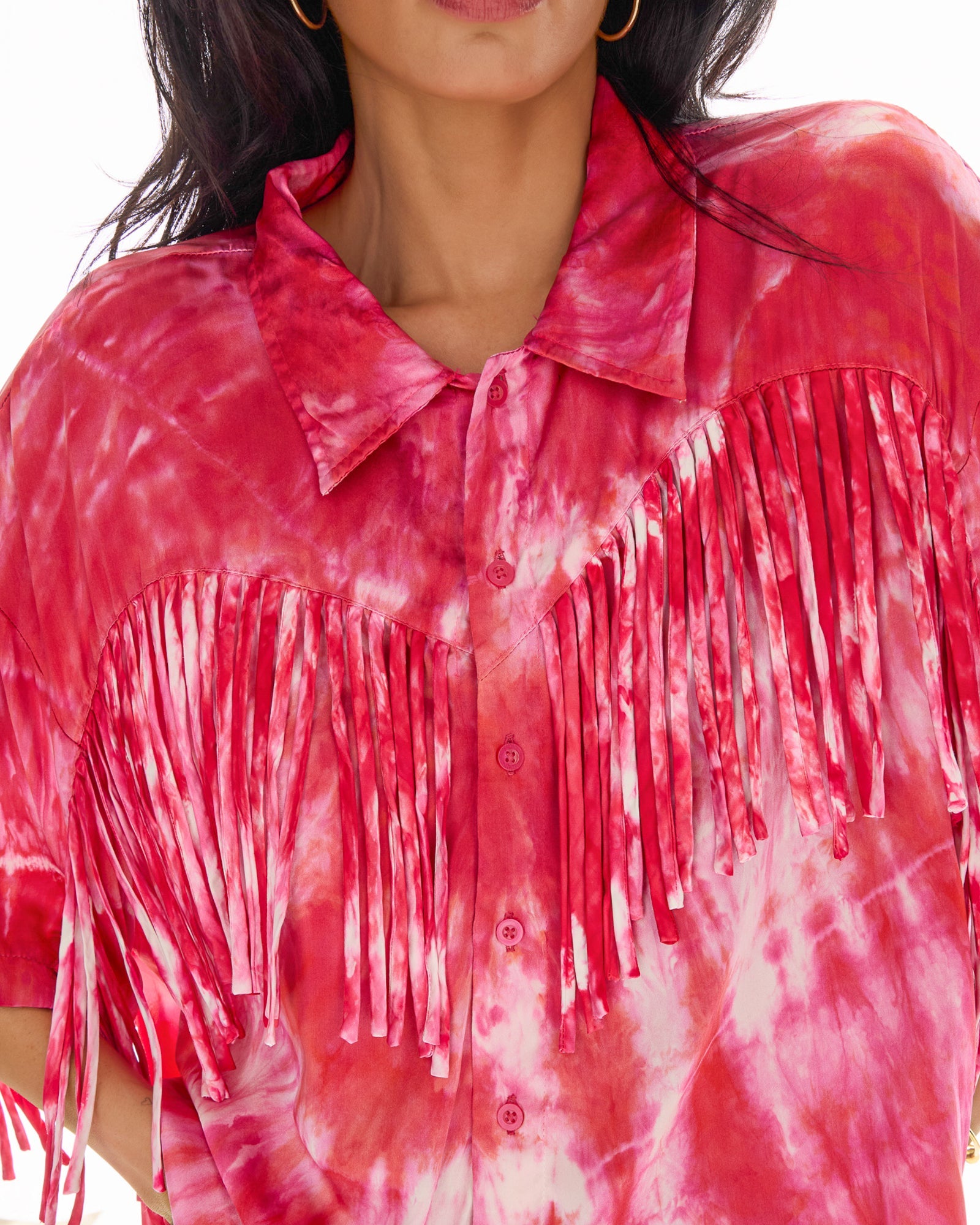 Ibiza Sky Hand Dyed Fringed Shirt by THE TALES - product photo