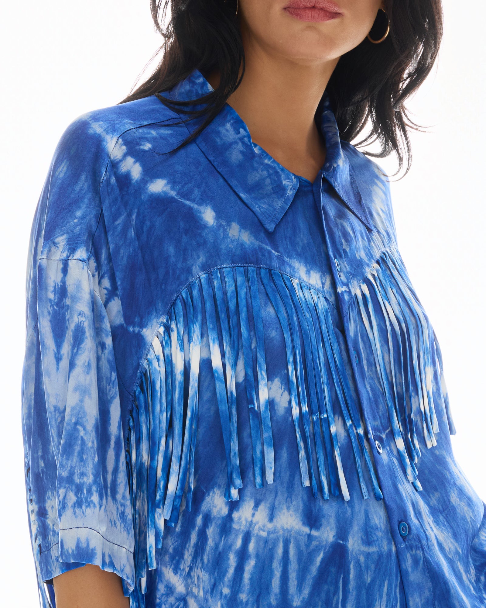 Ibiza Sky Hand Dyed Fringed Shirt by THE TALES - product photo