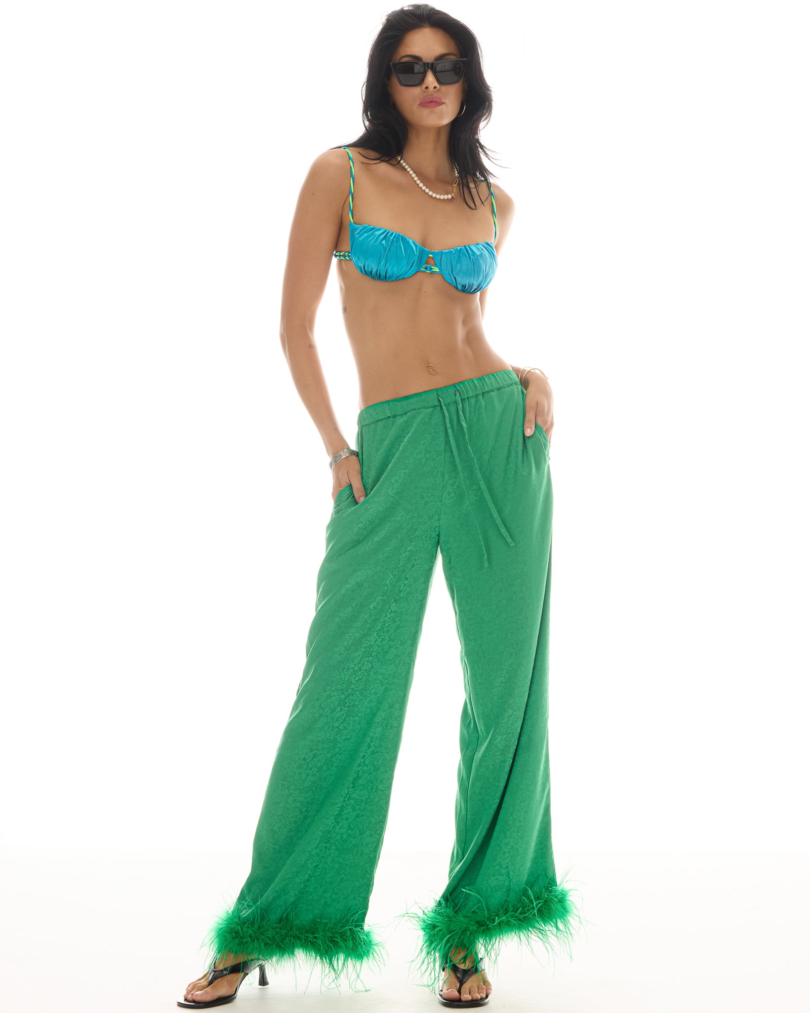Frida Feather Trim Floral Pants THE TALES