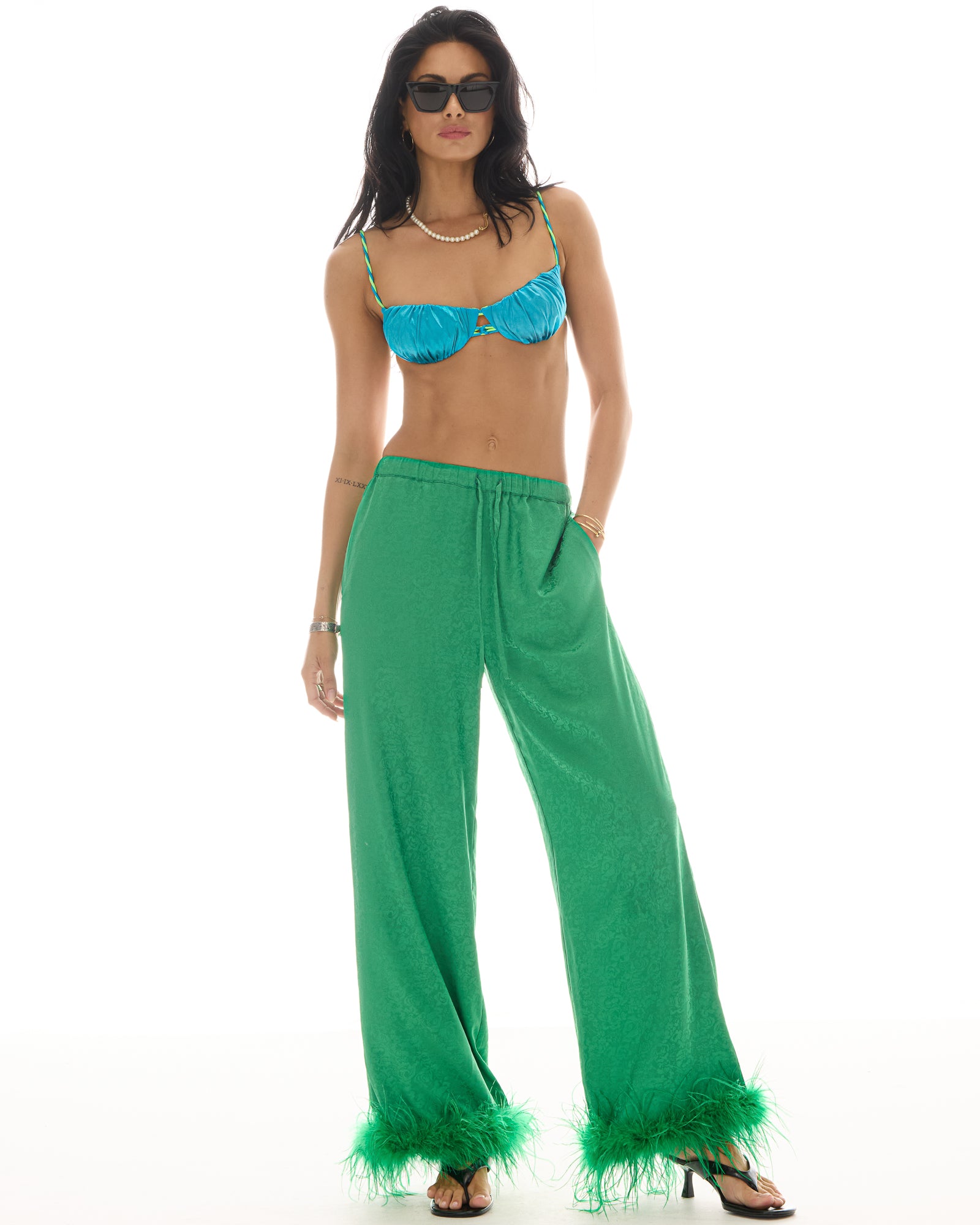 Frida Feather Trim Floral Pants THE TALES