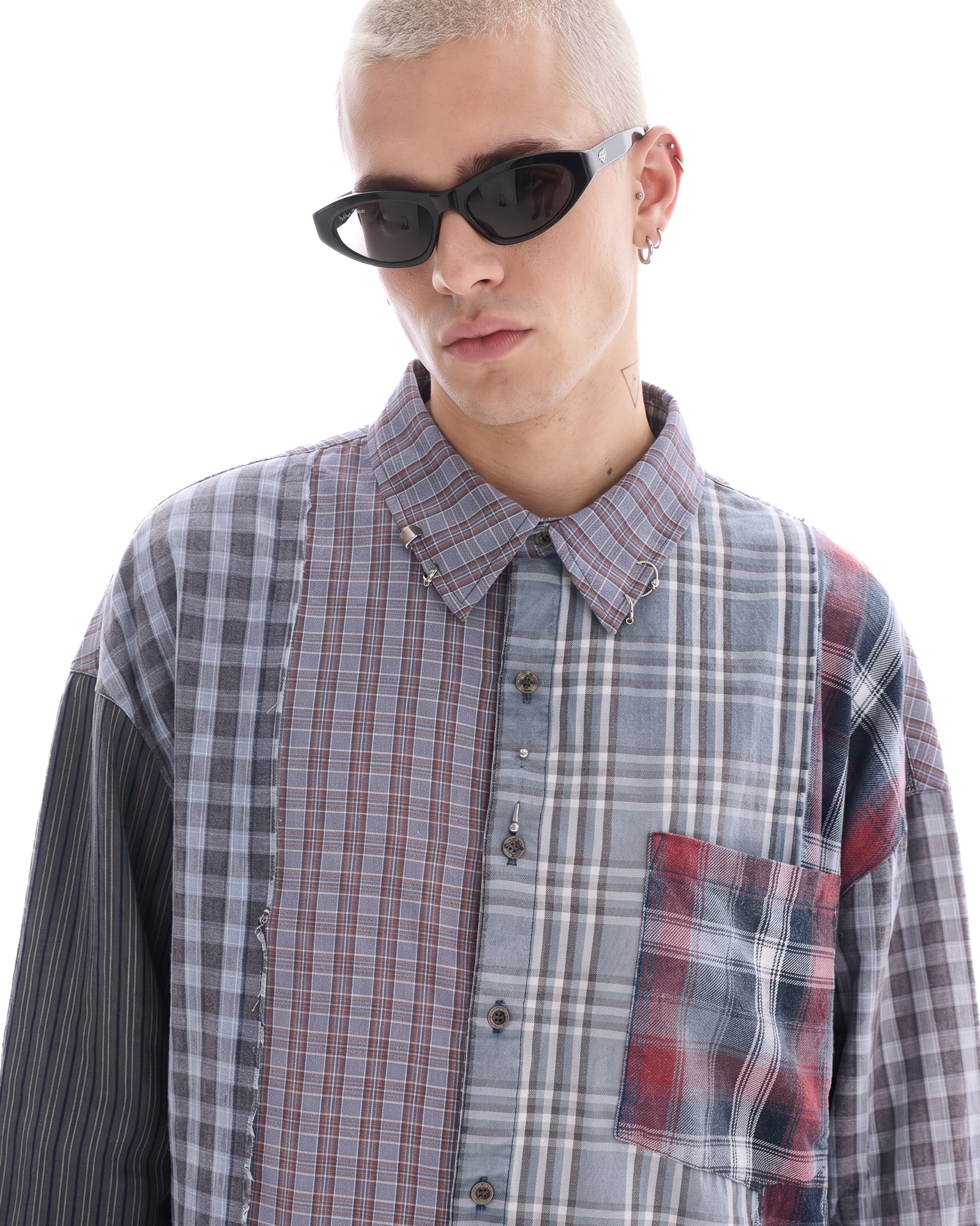 Pierced Patchwork Check Shirt